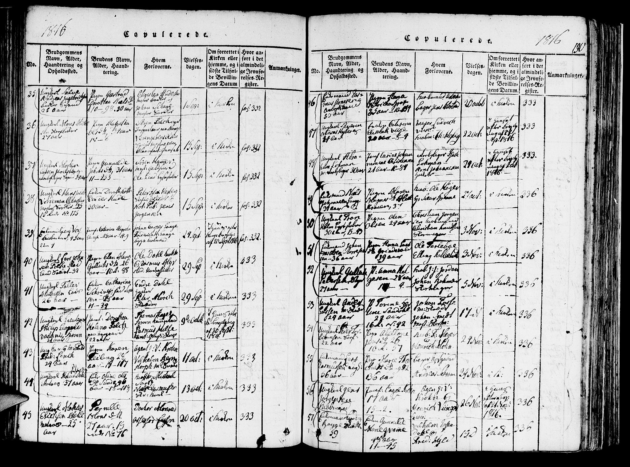 Domkirken sokneprestembete, AV/SAB-A-74801/H/Haa/L0010: Parish register (official) no. A 10, 1816-1821, p. 190