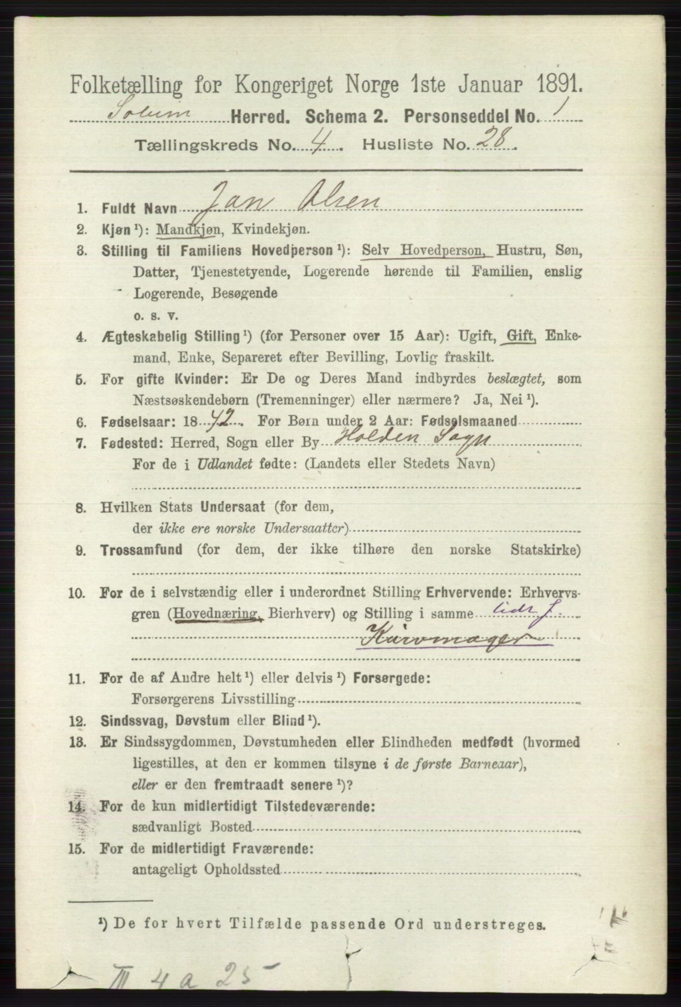 RA, 1891 census for 0818 Solum, 1891, p. 789