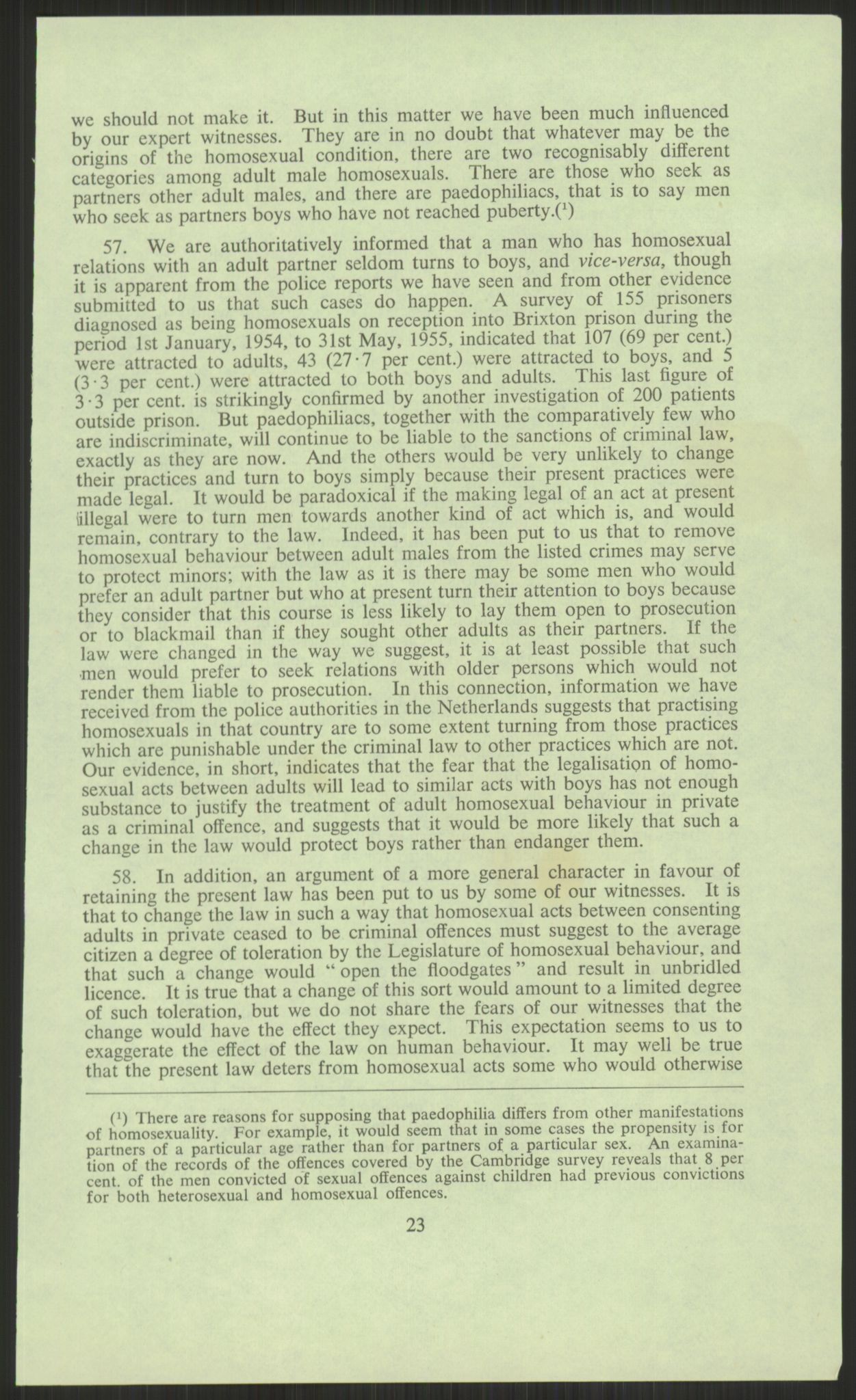 Justisdepartementet, Lovavdelingen, AV/RA-S-3212/D/De/L0029/0001: Straffeloven / Straffelovens revisjon: 5 - Ot. prp. nr.  41 - 1945: Homoseksualiet. 3 mapper, 1956-1970, p. 607