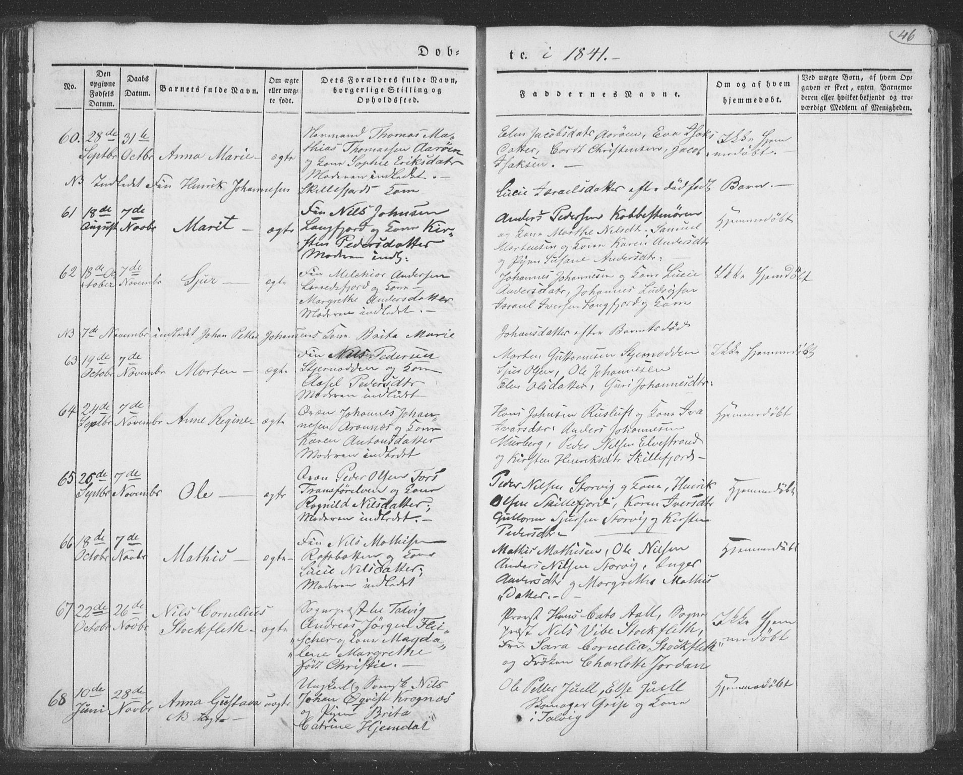Talvik sokneprestkontor, SATØ/S-1337/H/Ha/L0009kirke: Parish register (official) no. 9, 1837-1852, p. 46