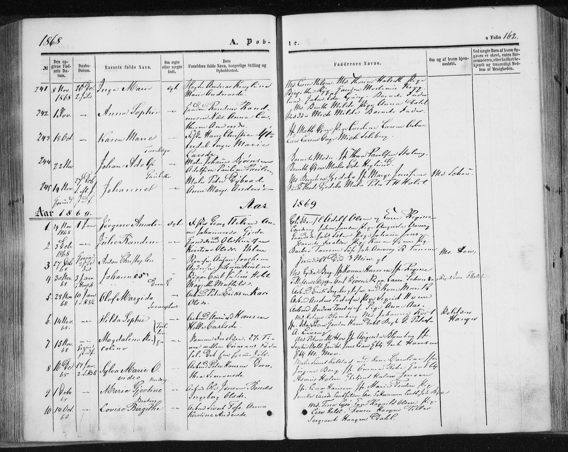 Ministerialprotokoller, klokkerbøker og fødselsregistre - Sør-Trøndelag, SAT/A-1456/602/L0115: Parish register (official) no. 602A13, 1860-1872, p. 162