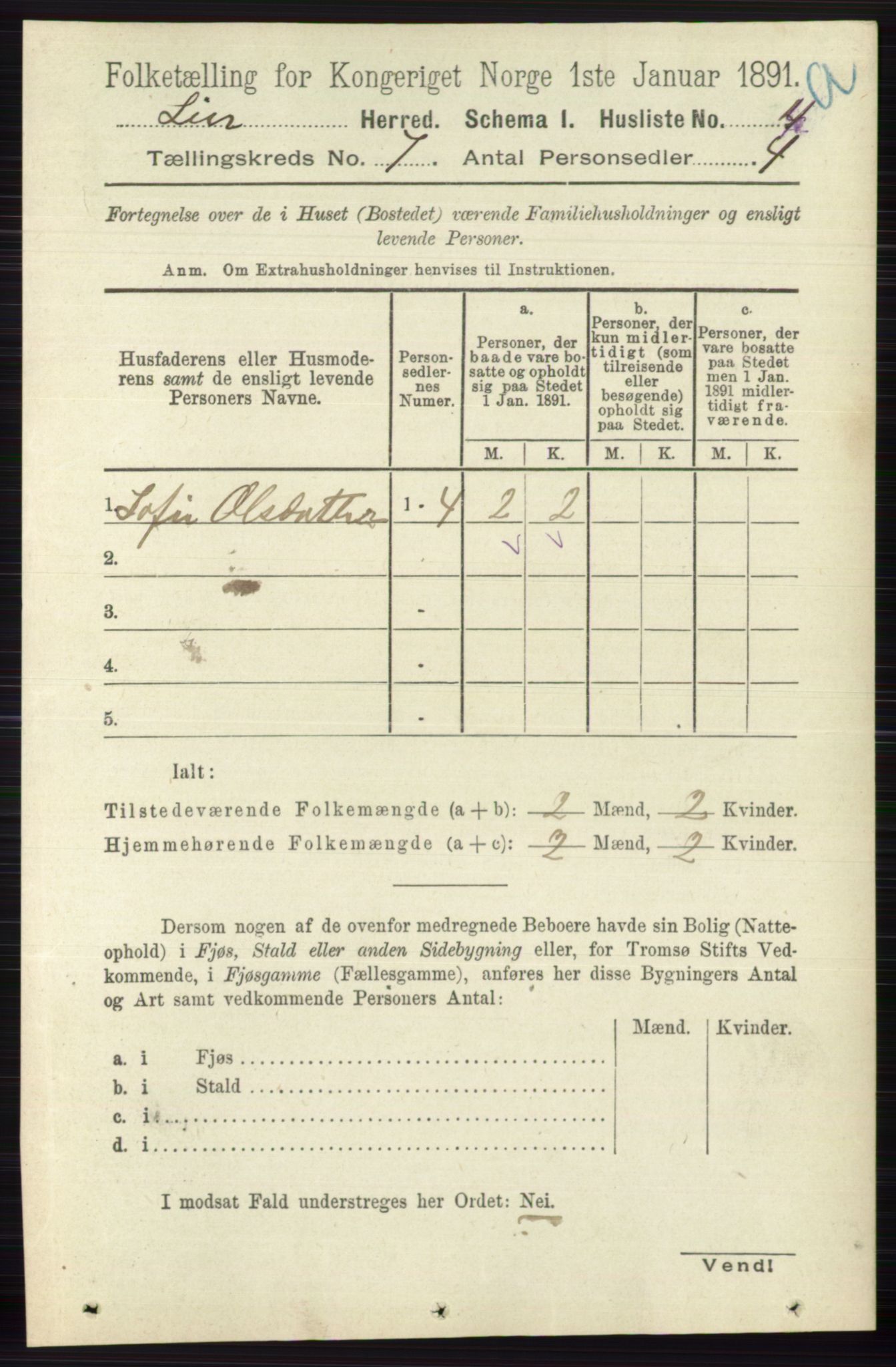 RA, 1891 census for 0626 Lier, 1891, p. 4436