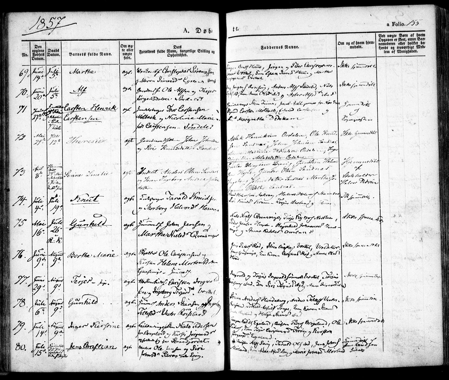 Søndeled sokneprestkontor, AV/SAK-1111-0038/F/Fa/L0002: Parish register (official) no. A 2, 1839-1860, p. 155