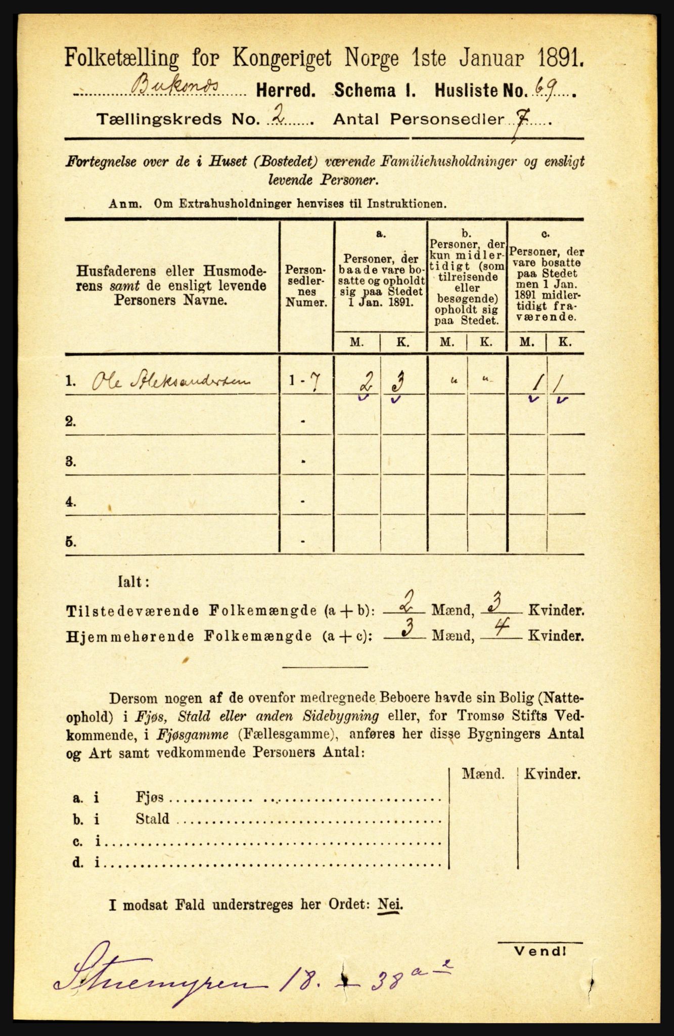 RA, 1891 census for 1860 Buksnes, 1891, p. 1589