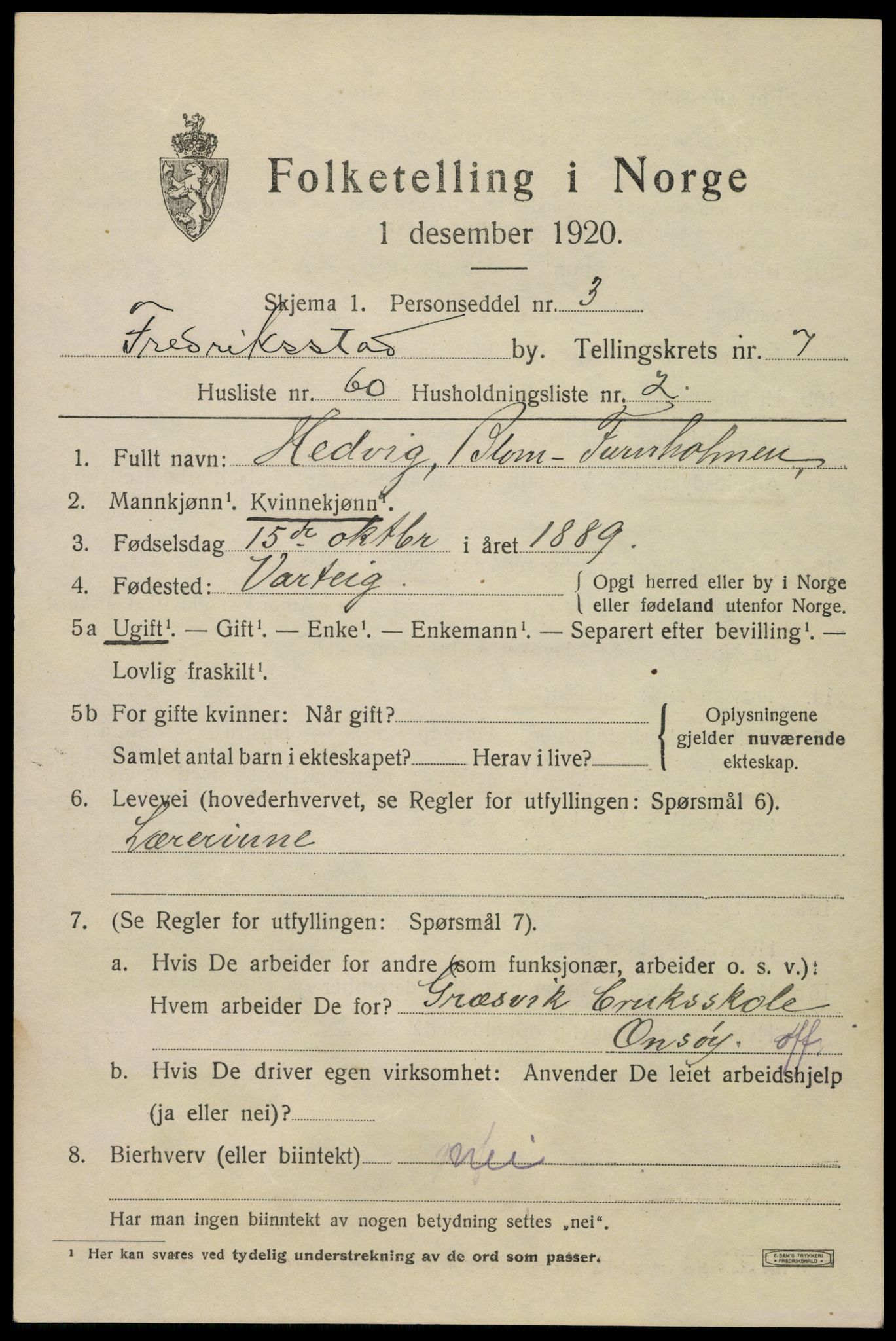 SAO, 1920 census for Fredrikstad, 1920, p. 22883