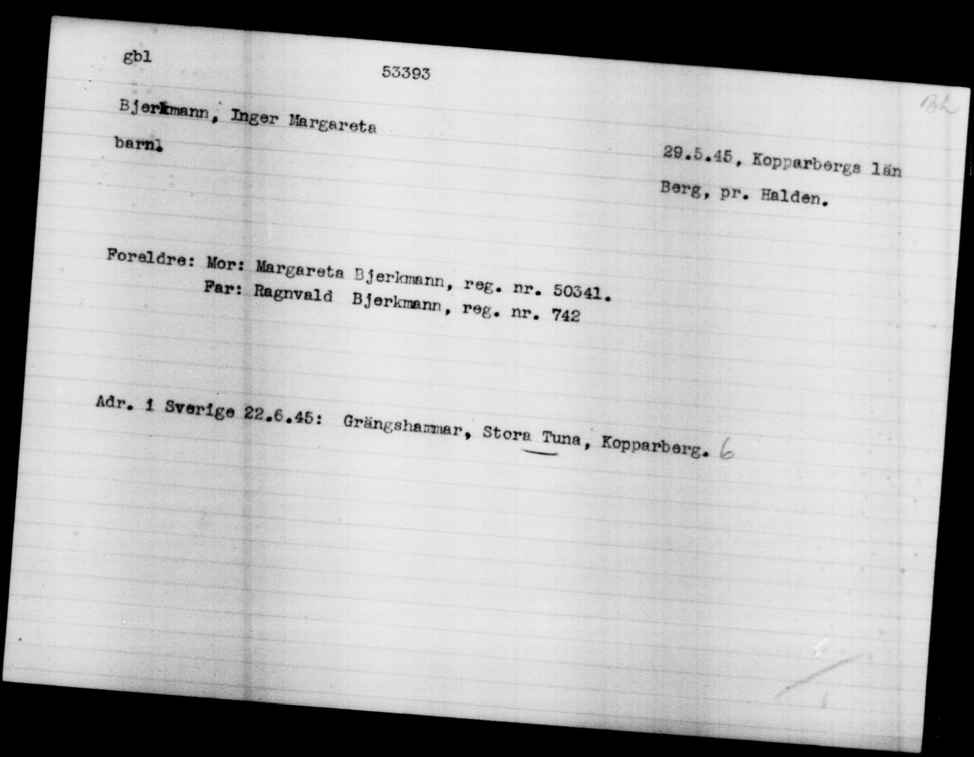 Utenriksstasjonene, Legasjonen i Stockholm, Flyktningkontoret, AV/RA-S-6753/V/Va/L0019: Kjesäterkartoteket, flyktninger med registreringsnr. 49600-55060, 1940-1945, p. 2854