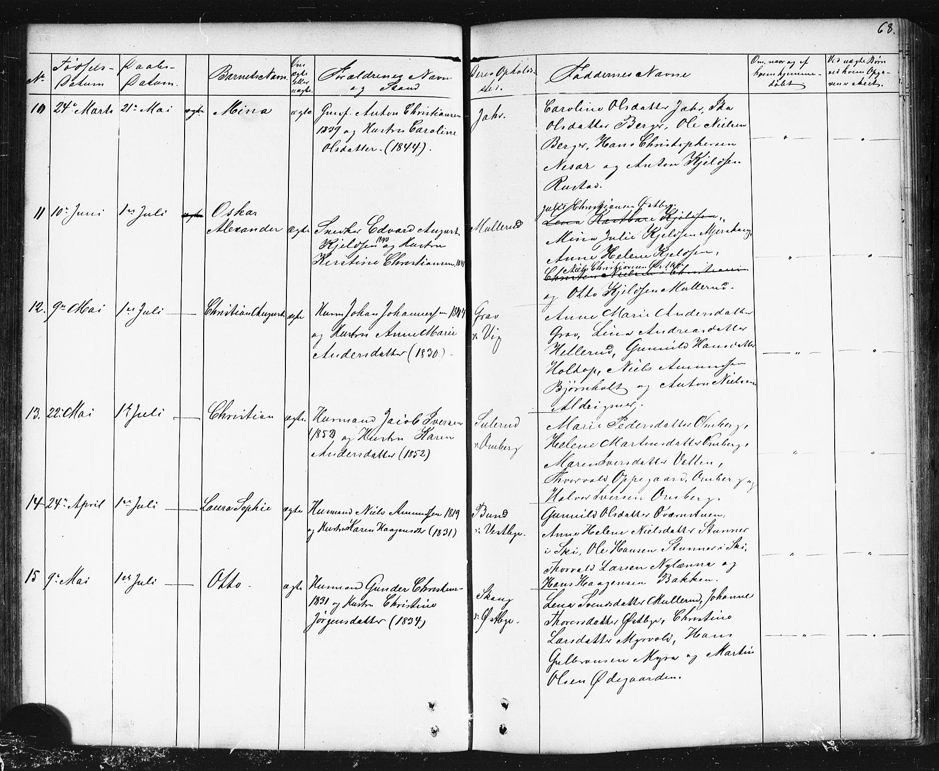 Enebakk prestekontor Kirkebøker, SAO/A-10171c/G/Gb/L0001: Parish register (copy) no. II 1, 1859-1890, p. 68
