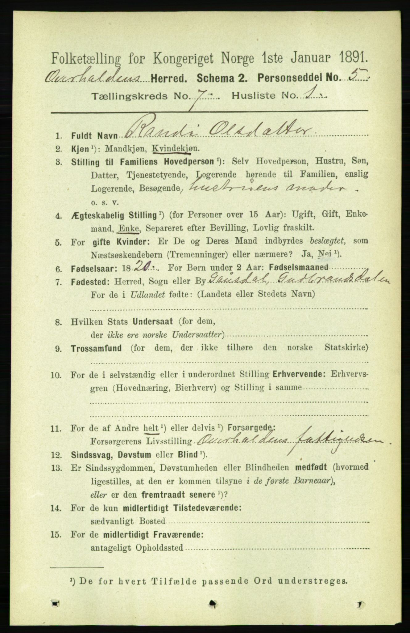 RA, 1891 census for 1744 Overhalla, 1891, p. 2643
