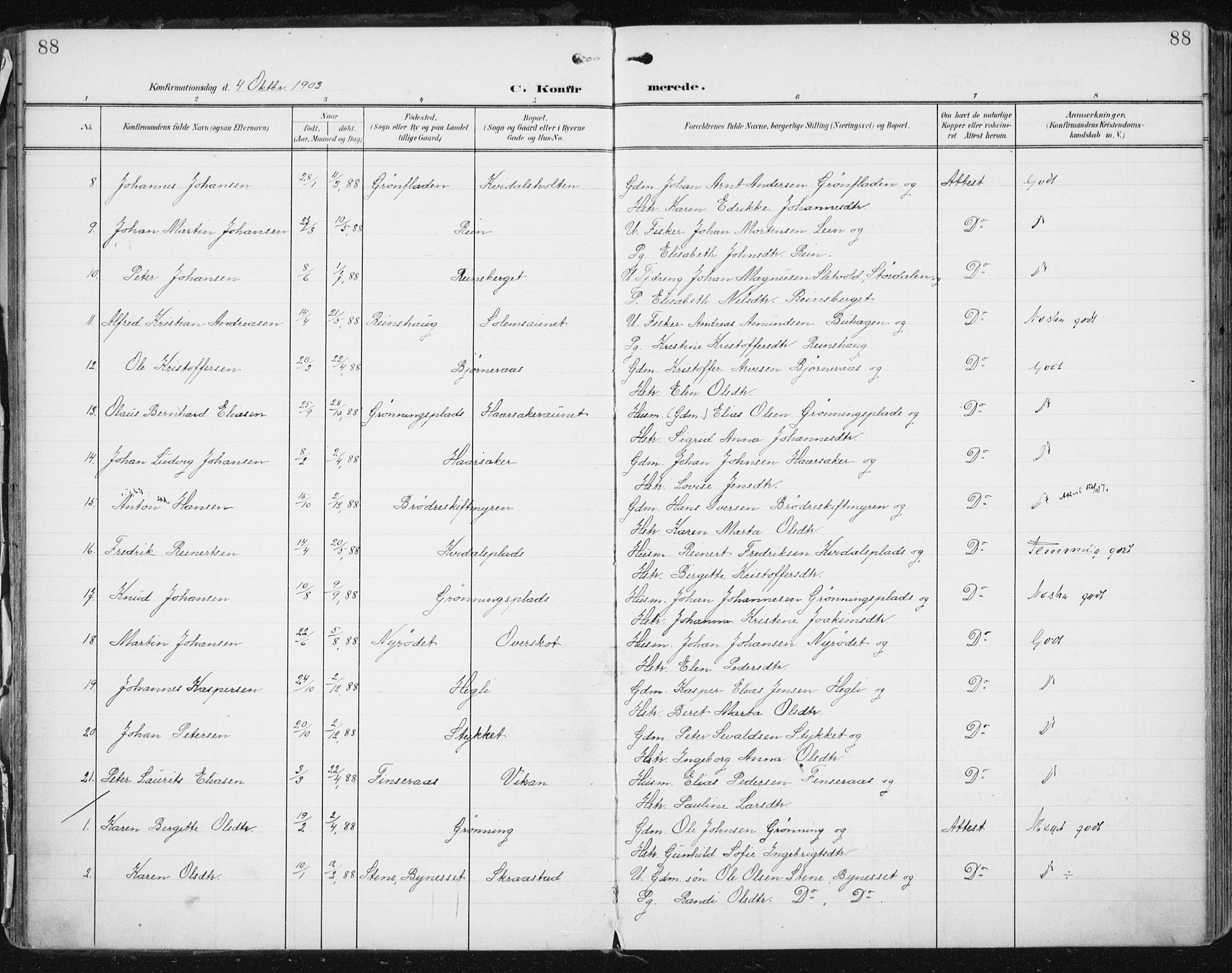 Ministerialprotokoller, klokkerbøker og fødselsregistre - Sør-Trøndelag, SAT/A-1456/646/L0616: Parish register (official) no. 646A14, 1900-1918, p. 88