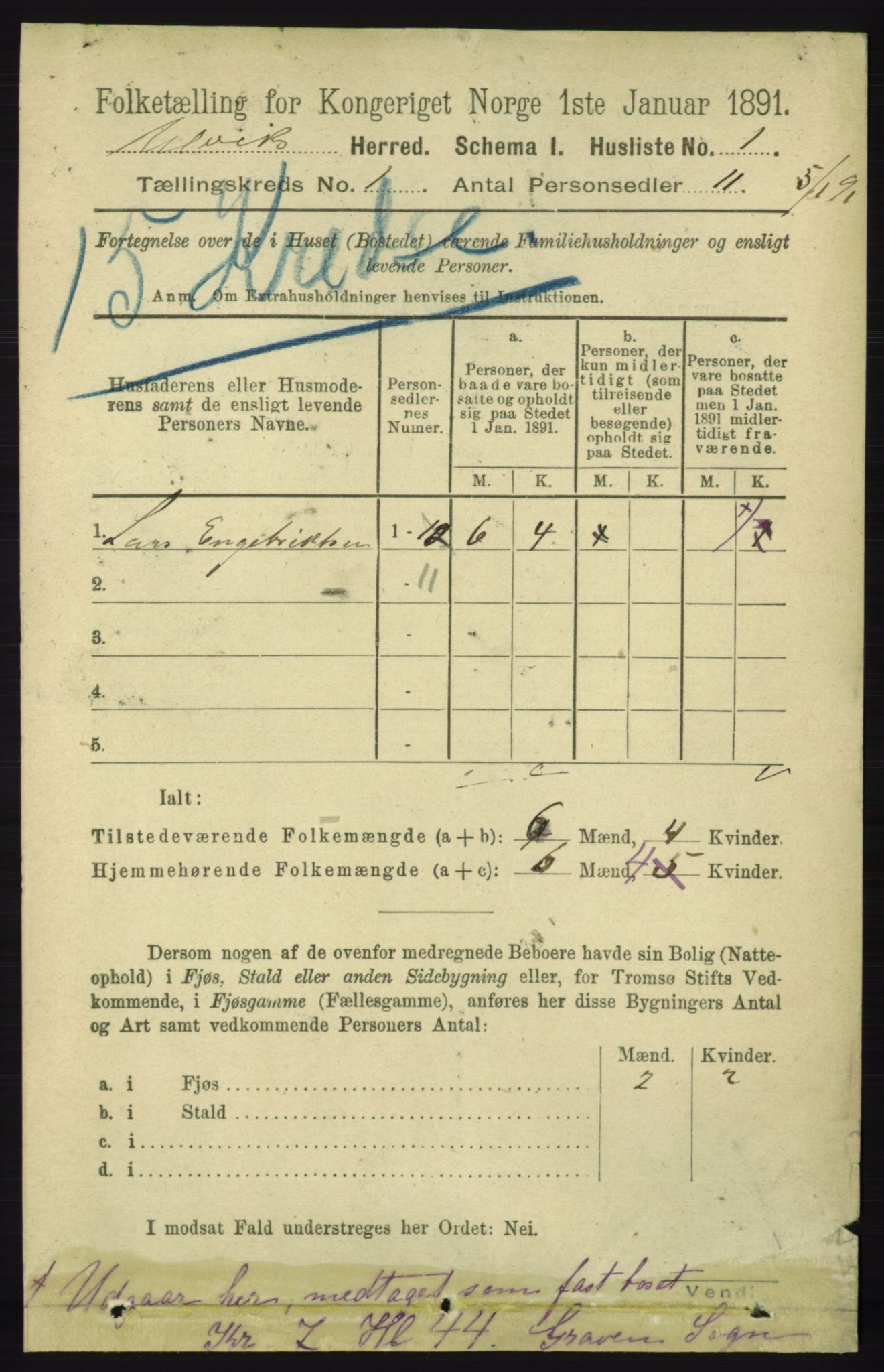 RA, 1891 census for 1233 Ulvik, 1891, p. 41