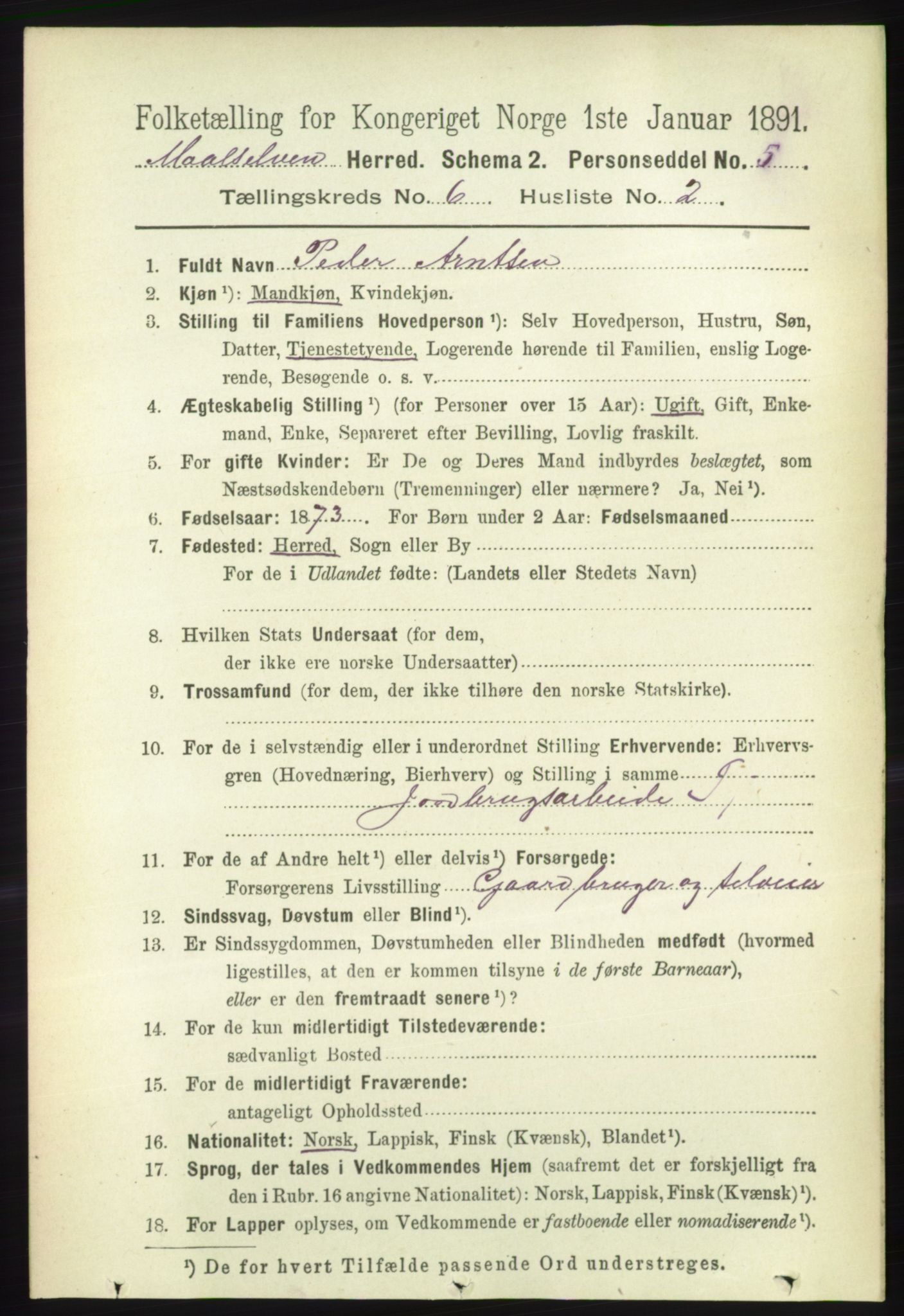RA, 1891 census for 1924 Målselv, 1891, p. 2043