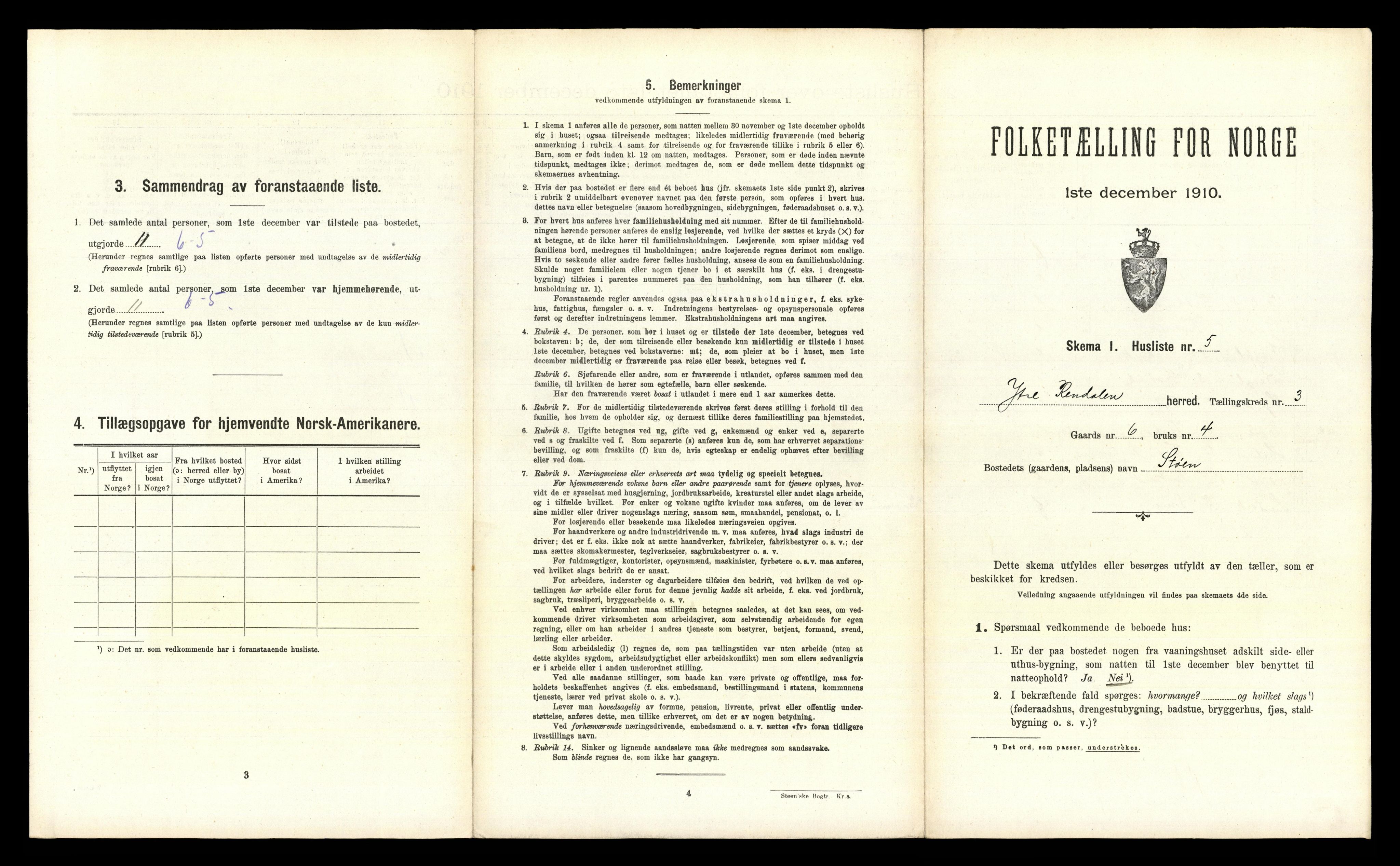 RA, 1910 census for Ytre Rendal, 1910, p. 293