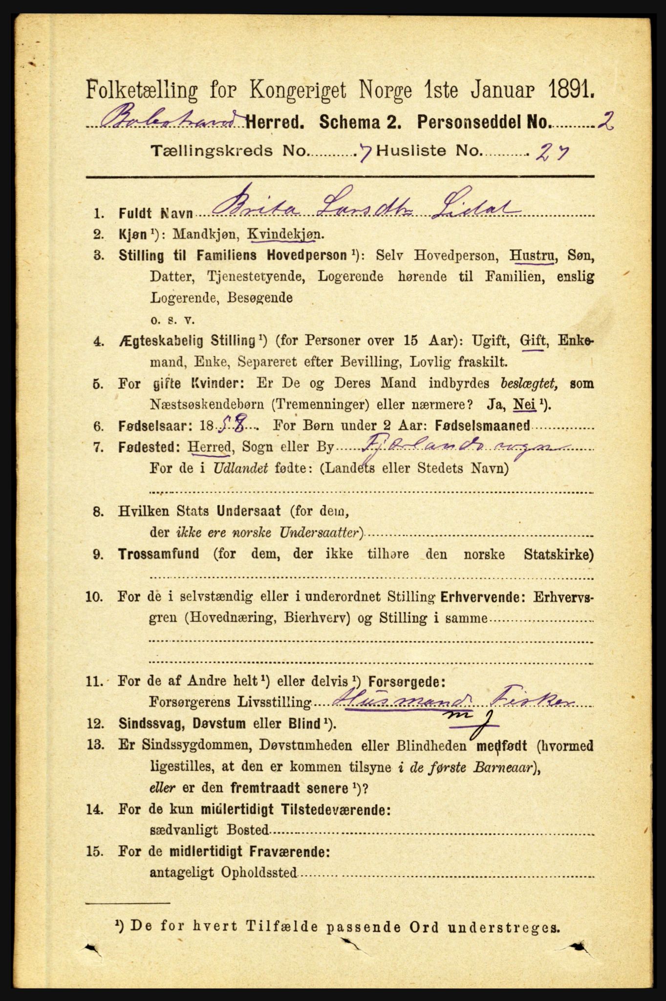 RA, 1891 census for 1418 Balestrand, 1891, p. 1673