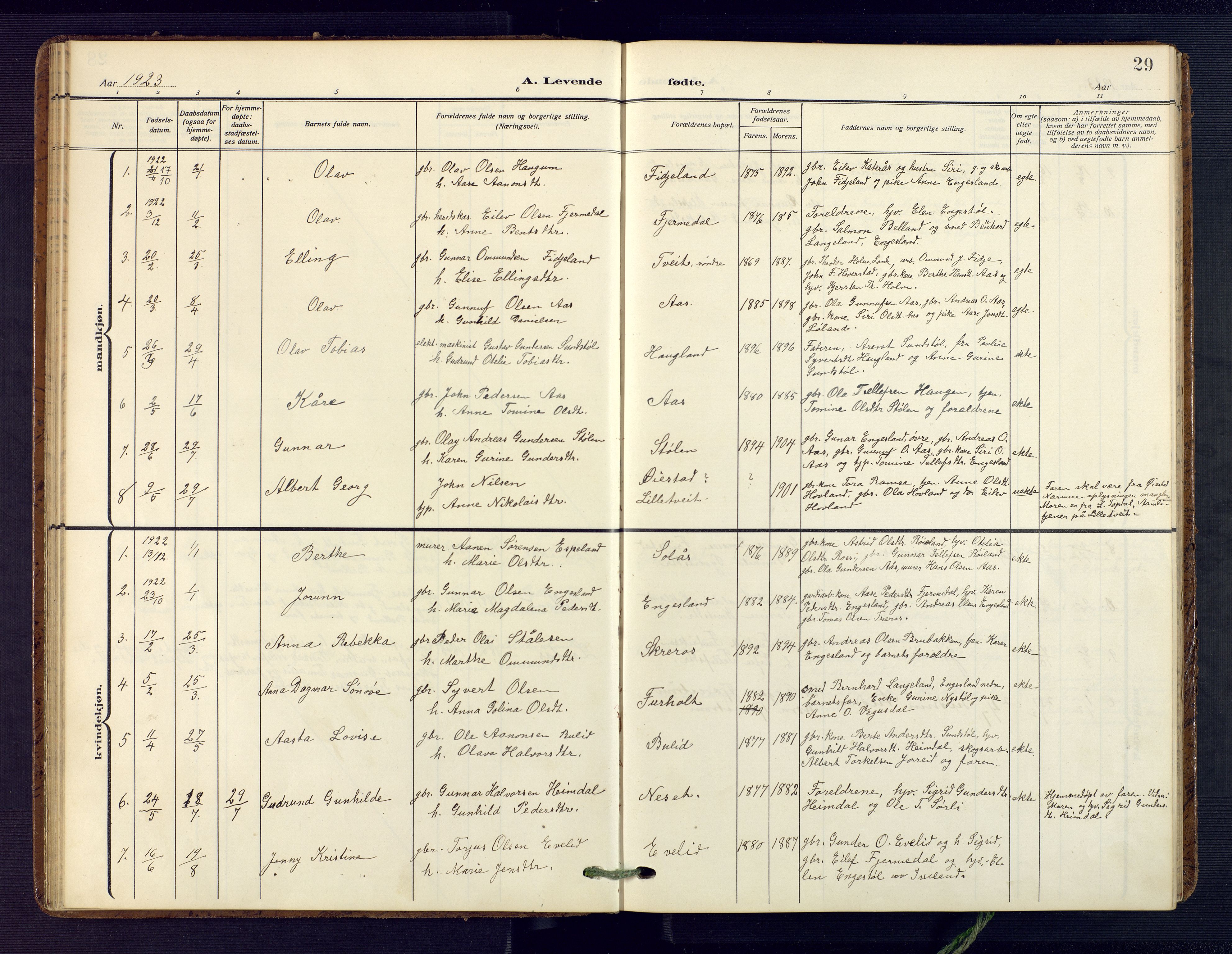 Herefoss sokneprestkontor, SAK/1111-0019/F/Fa/Fab/L0005: Parish register (official) no. A 5, 1910-1932, p. 29