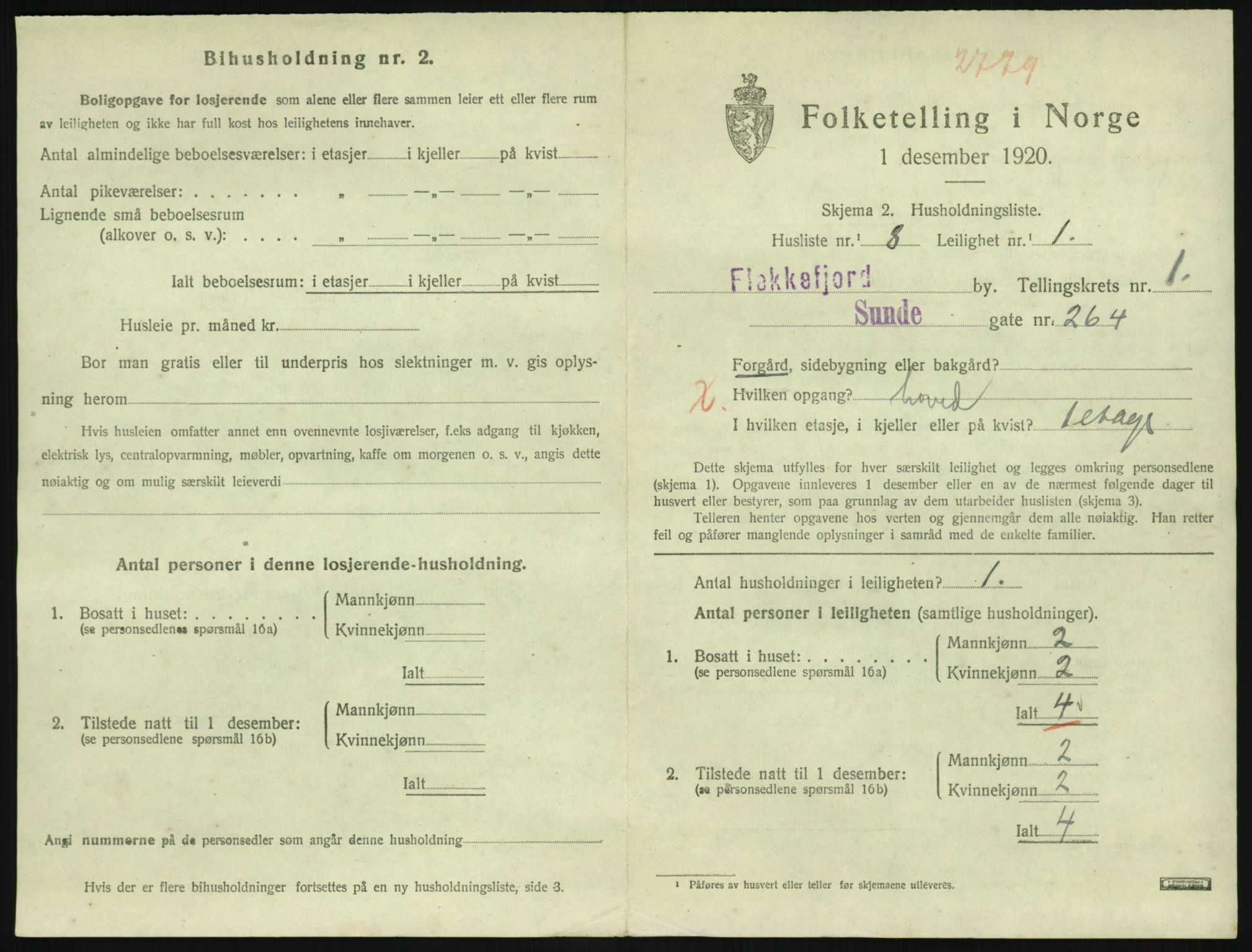 SAK, 1920 census for Flekkefjord, 1920, p. 828