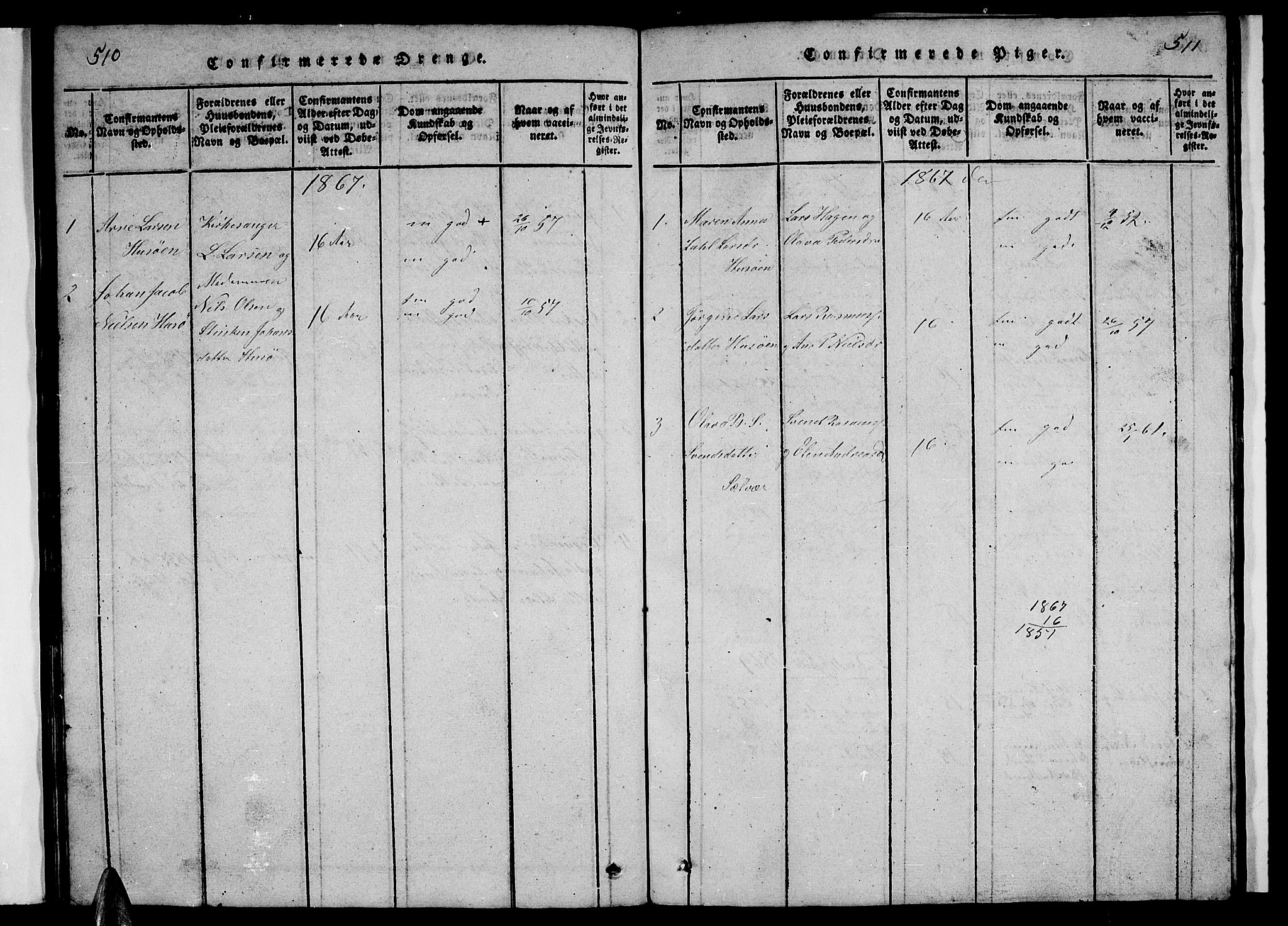 Ministerialprotokoller, klokkerbøker og fødselsregistre - Nordland, SAT/A-1459/840/L0581: Parish register (copy) no. 840C01, 1820-1873, p. 510-511