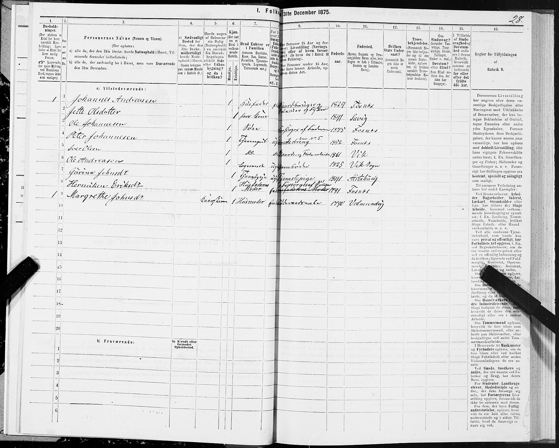 SAT, 1875 census for 1748P Fosnes, 1875, p. 1028