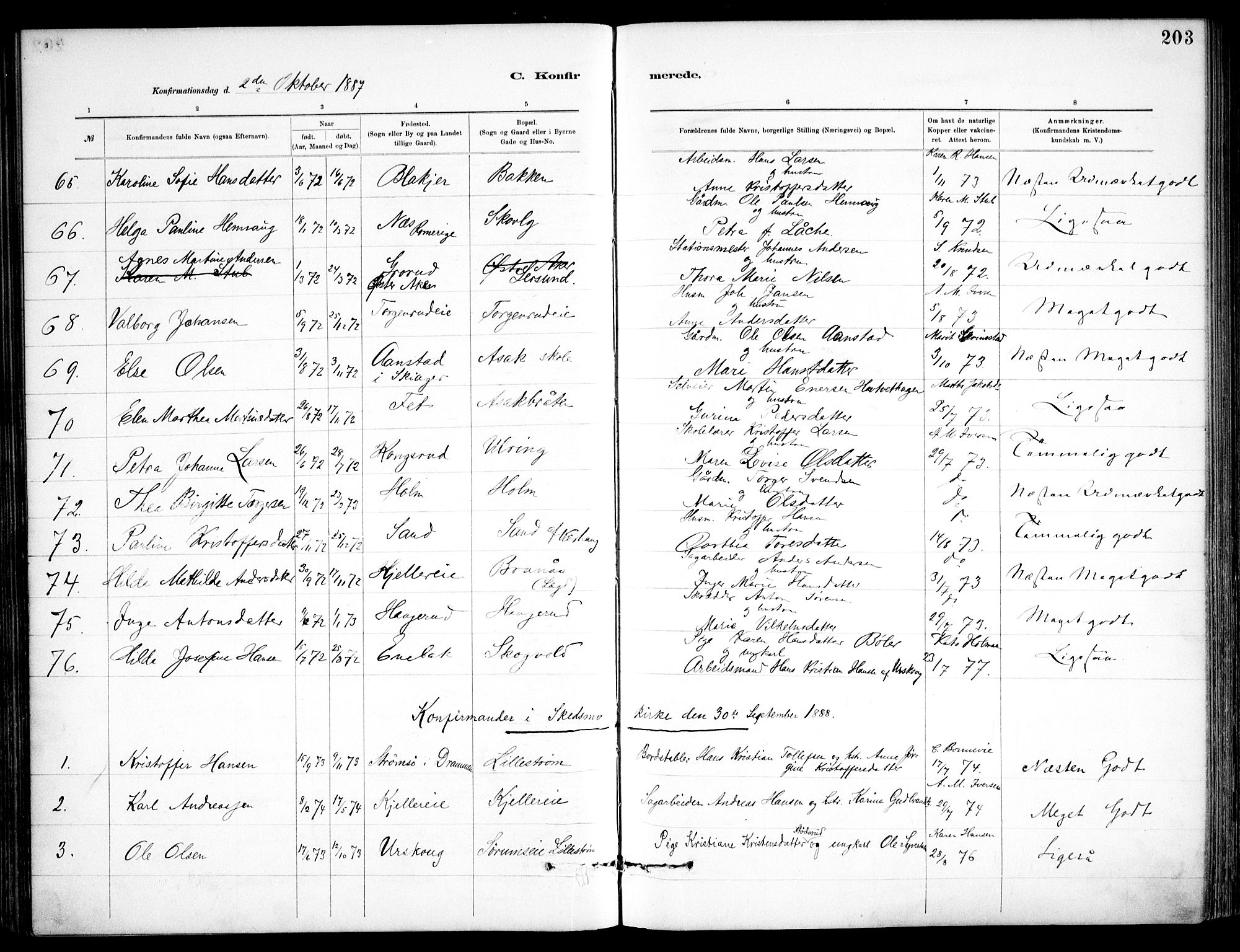 Skedsmo prestekontor Kirkebøker, AV/SAO-A-10033a/F/Fa/L0013: Parish register (official) no. I 13, 1883-1891, p. 203