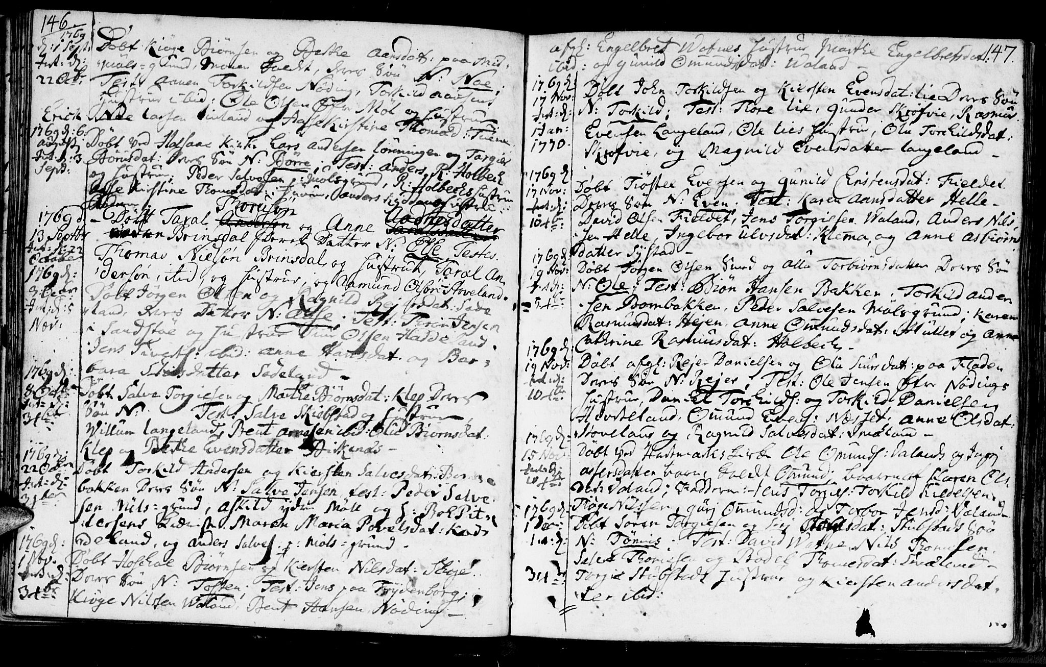 Holum sokneprestkontor, AV/SAK-1111-0022/F/Fa/Faa/L0002: Parish register (official) no. A 2, 1756-1780, p. 146-147