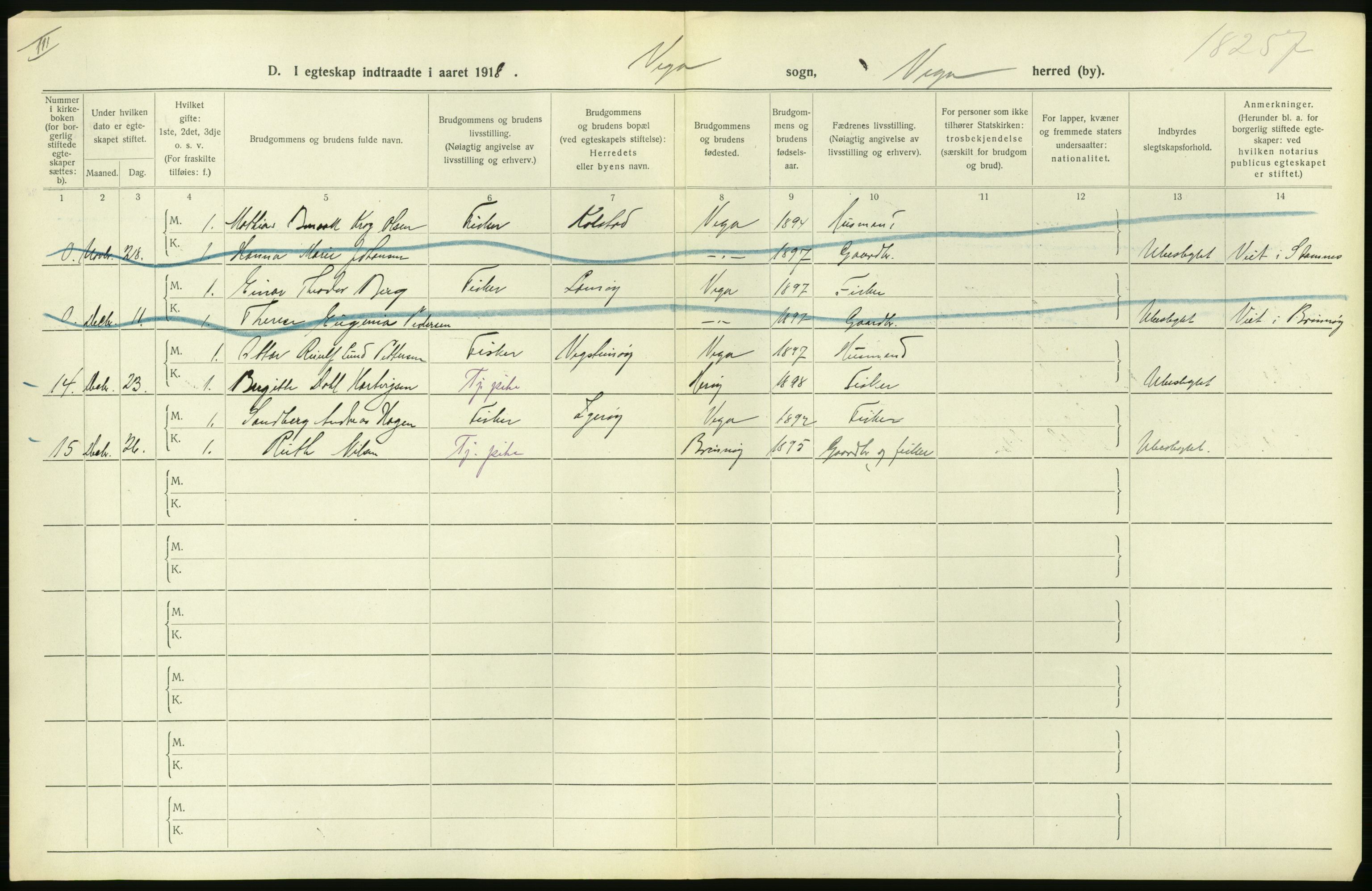 Statistisk sentralbyrå, Sosiodemografiske emner, Befolkning, RA/S-2228/D/Df/Dfb/Dfbh/L0054: Nordland fylke: Gifte, dødfødte. Bygder og byer., 1918, p. 26