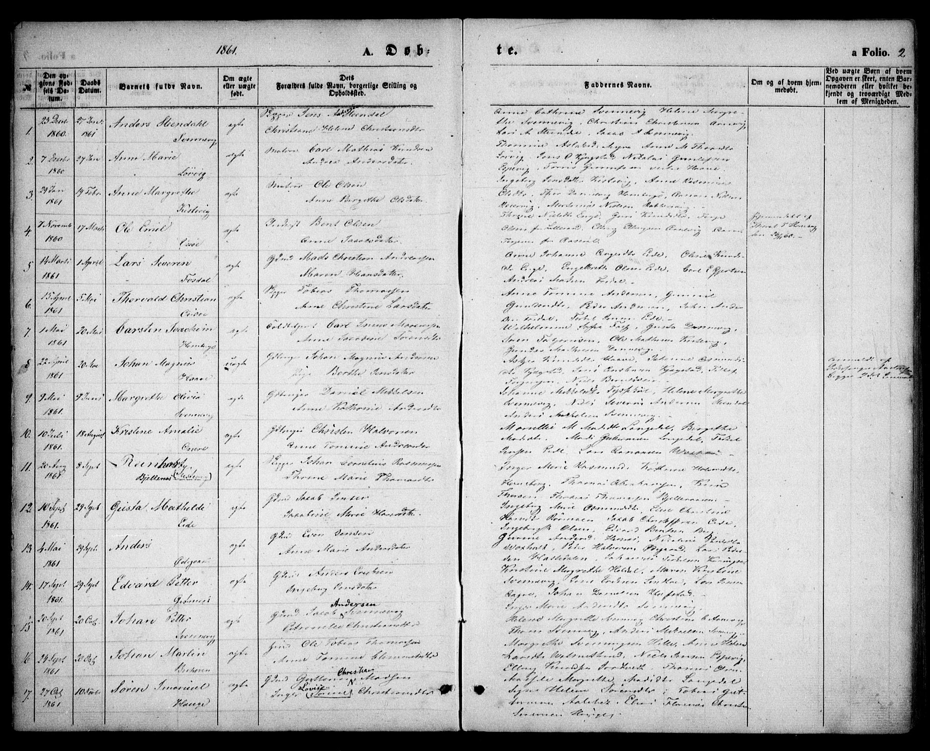 Hommedal sokneprestkontor, SAK/1111-0023/F/Fa/Faa/L0002: Parish register (official) no. A 2, 1861-1884, p. 2