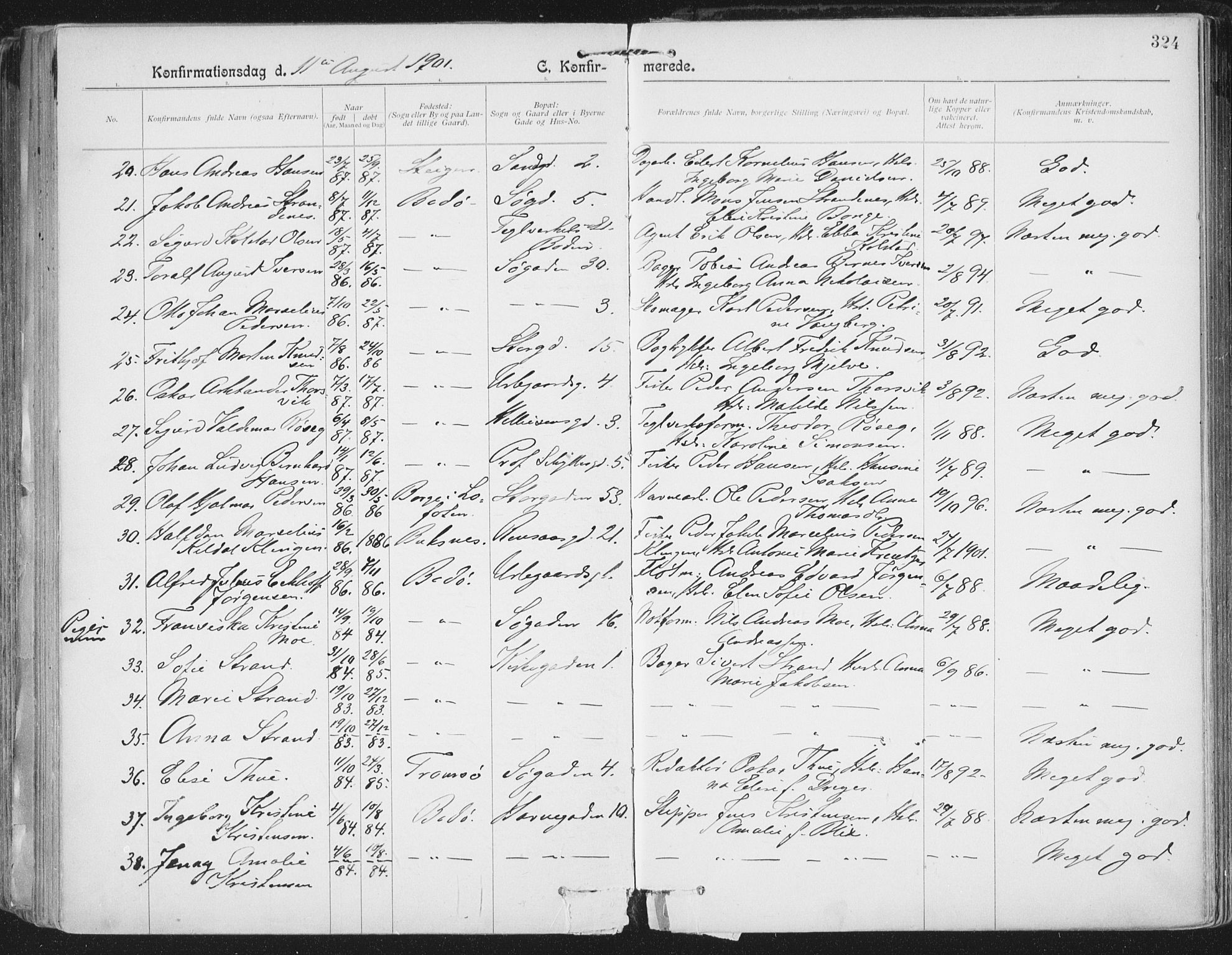 Ministerialprotokoller, klokkerbøker og fødselsregistre - Nordland, AV/SAT-A-1459/801/L0011: Parish register (official) no. 801A11, 1900-1916, p. 324