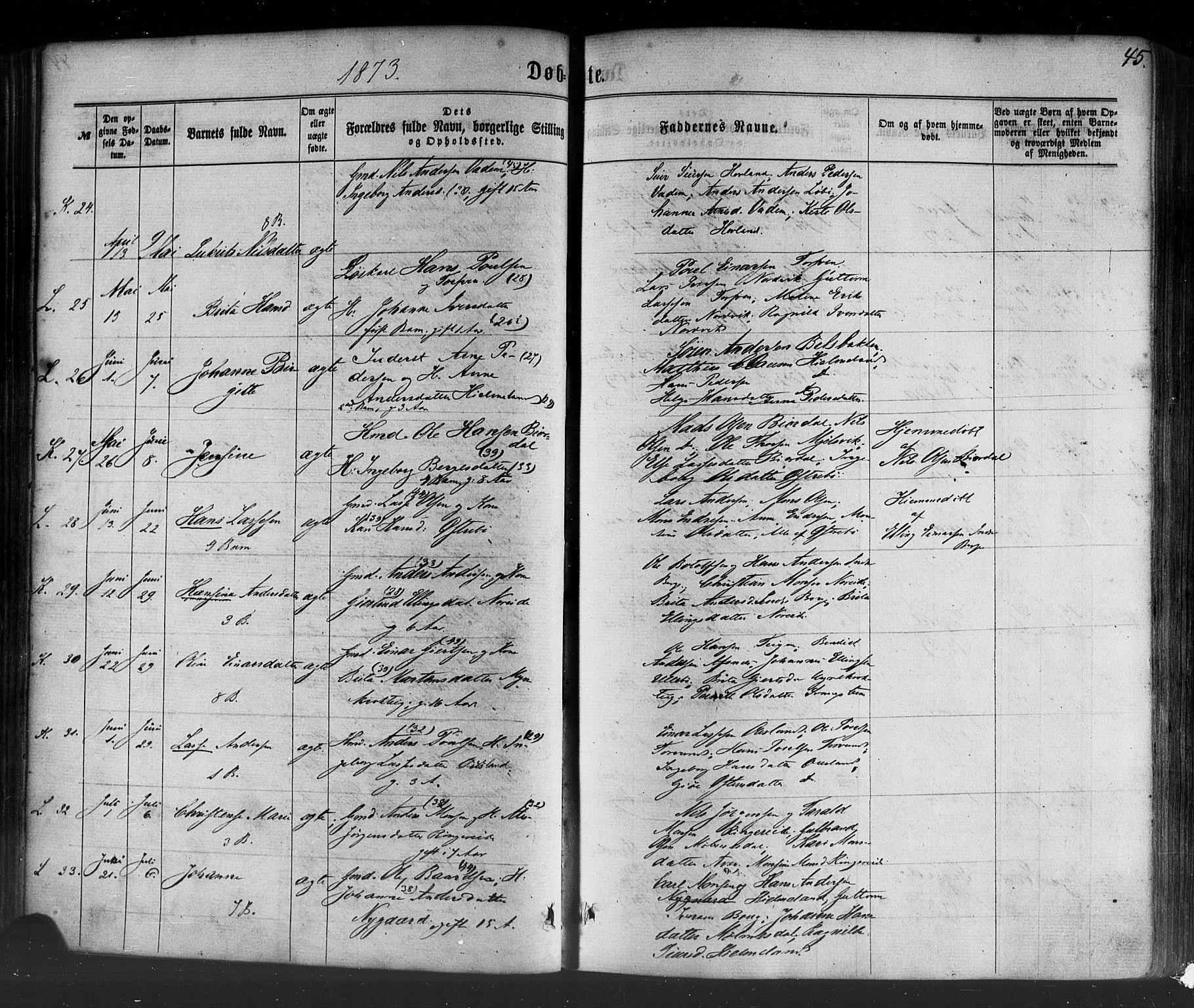 Lavik sokneprestembete, AV/SAB-A-80901: Parish register (official) no. A 4, 1864-1881, p. 45