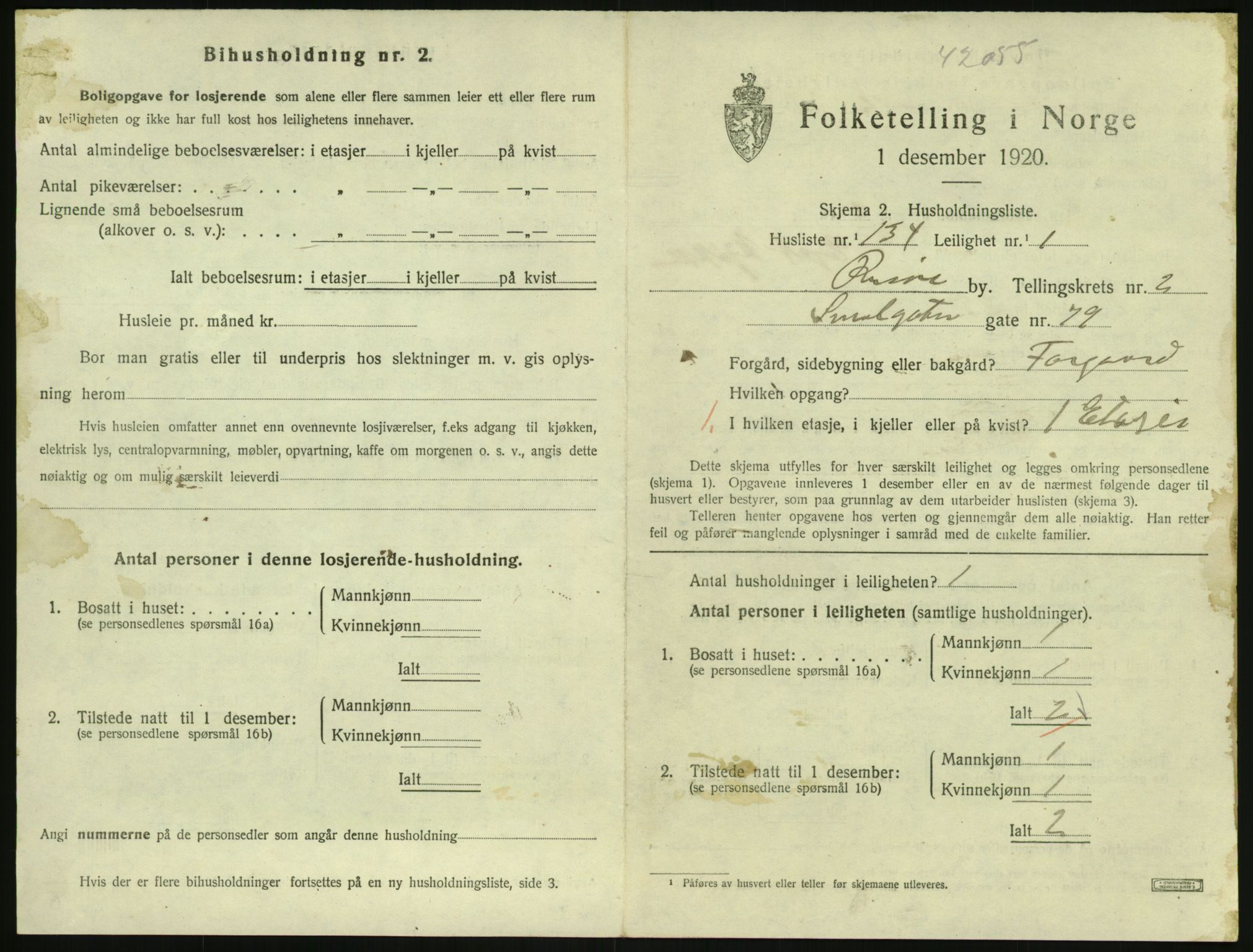 SAK, 1920 census for Risør, 1920, p. 2327