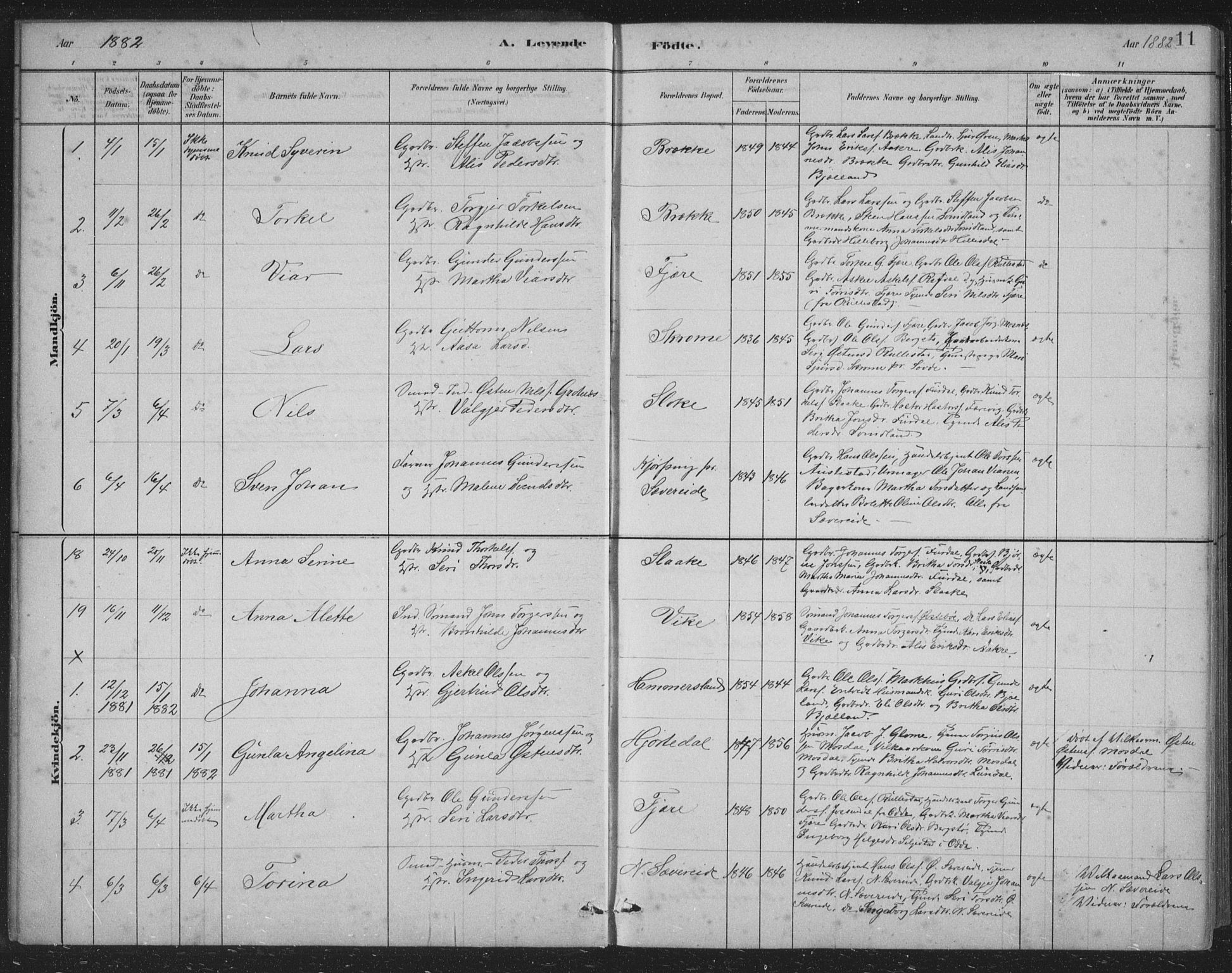 Skånevik sokneprestembete, SAB/A-77801/H/Hab: Parish register (copy) no. B 2, 1881-1920, p. 11