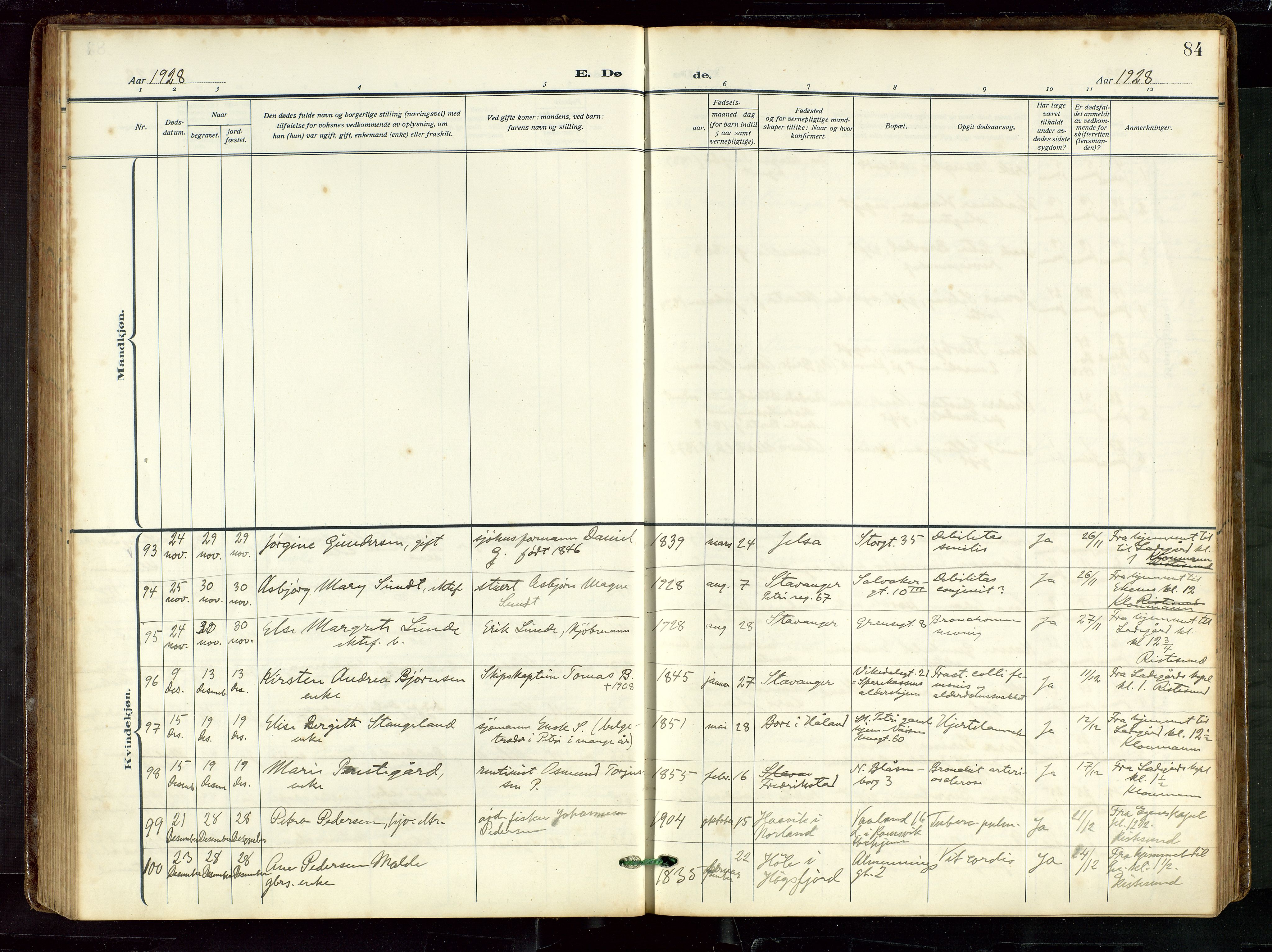 St. Petri sokneprestkontor, AV/SAST-A-101813/002/D/L0003: Parish register (official) no. A 28, 1919-1938, p. 84