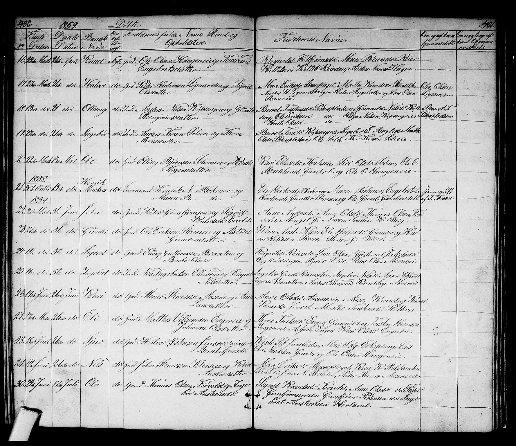 Sigdal kirkebøker, AV/SAKO-A-245/G/Gb/L0001: Parish register (copy) no. II 1, 1841-1874, p. 400-401