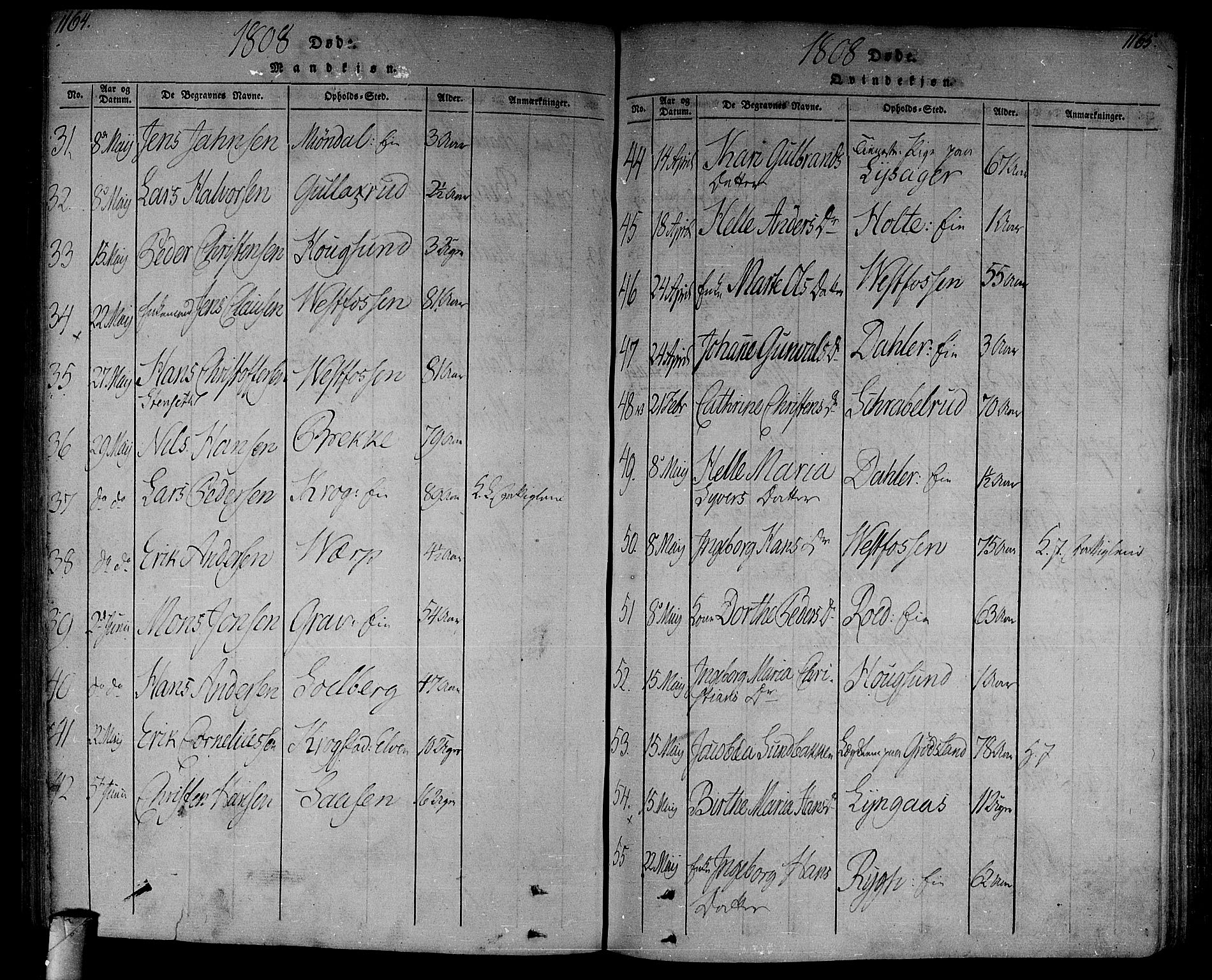 Eiker kirkebøker, SAKO/A-4/F/Fa/L0010: Parish register (official) no. I 10, 1806-1815, p. 1164-1165
