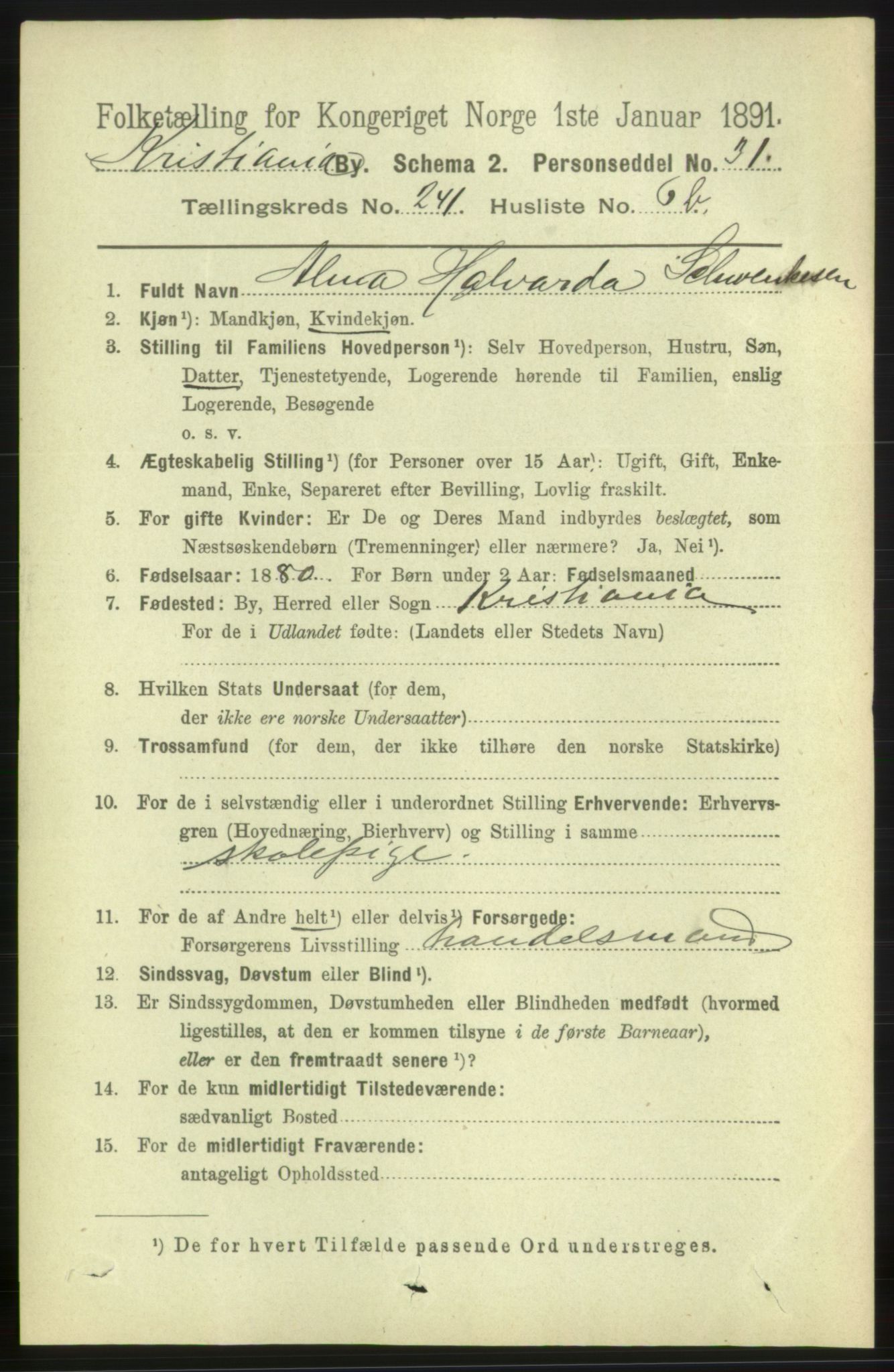 RA, 1891 census for 0301 Kristiania, 1891, p. 141950