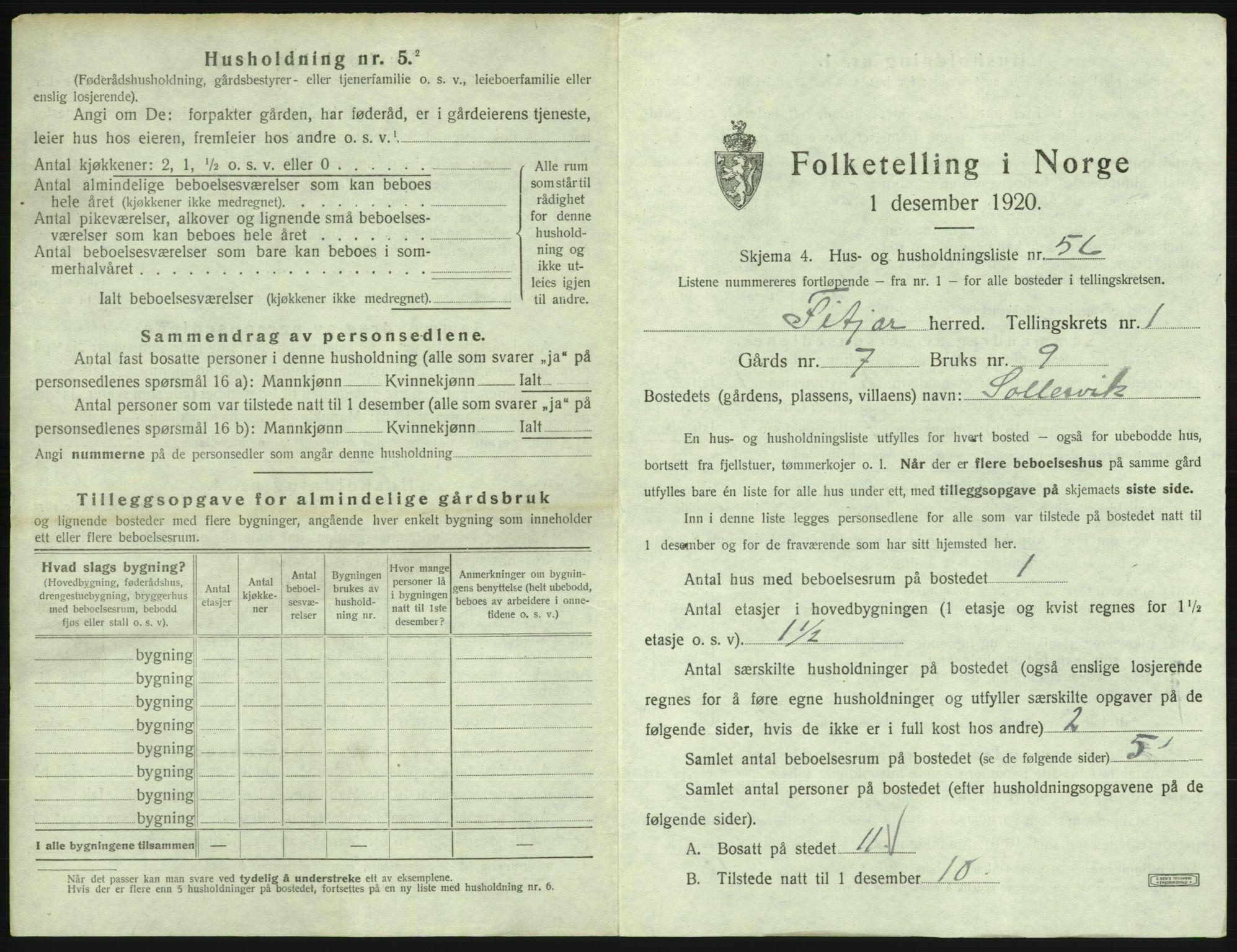 SAB, 1920 census for Fitjar, 1920, p. 162