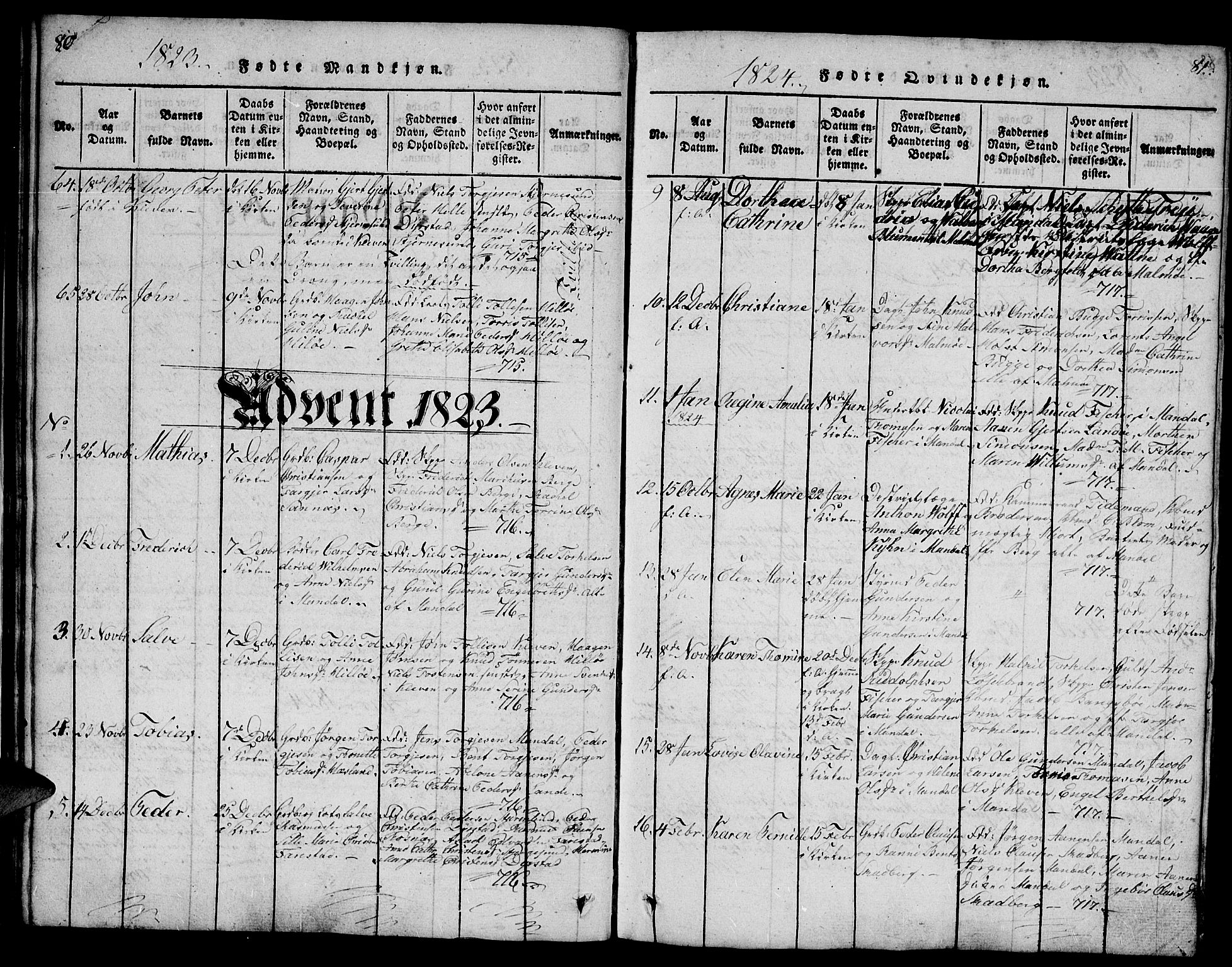 Mandal sokneprestkontor, AV/SAK-1111-0030/F/Fb/Fba/L0001: Parish register (copy) no. B 1, 1818-1830, p. 80-81