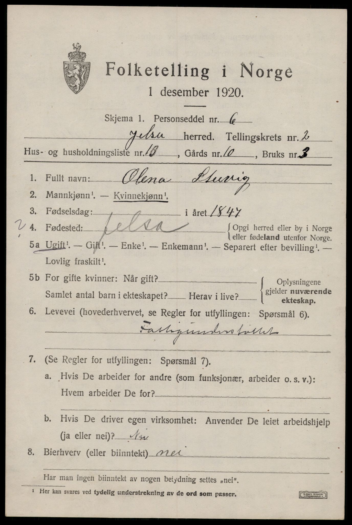 SAST, 1920 census for Jelsa, 1920, p. 950