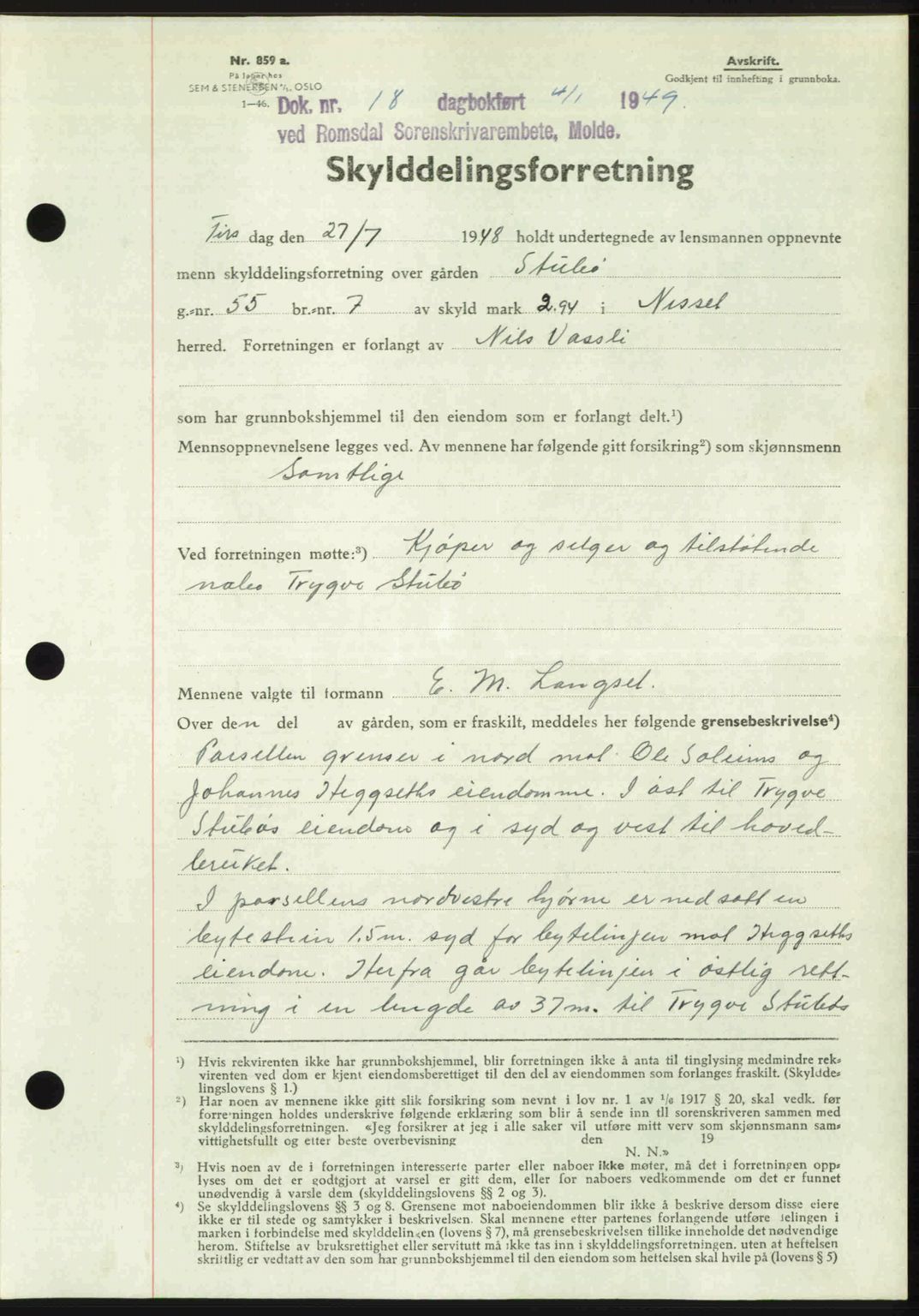 Romsdal sorenskriveri, AV/SAT-A-4149/1/2/2C: Mortgage book no. A28, 1948-1949, Diary no: : 18/1949