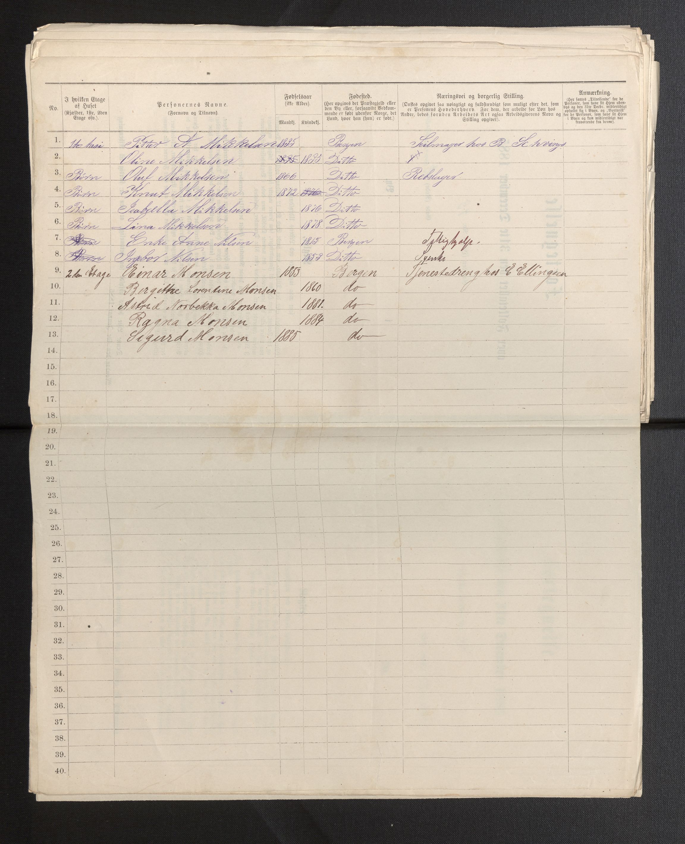 SAB, 1885 census for 1301 Bergen, 1885, p. 407