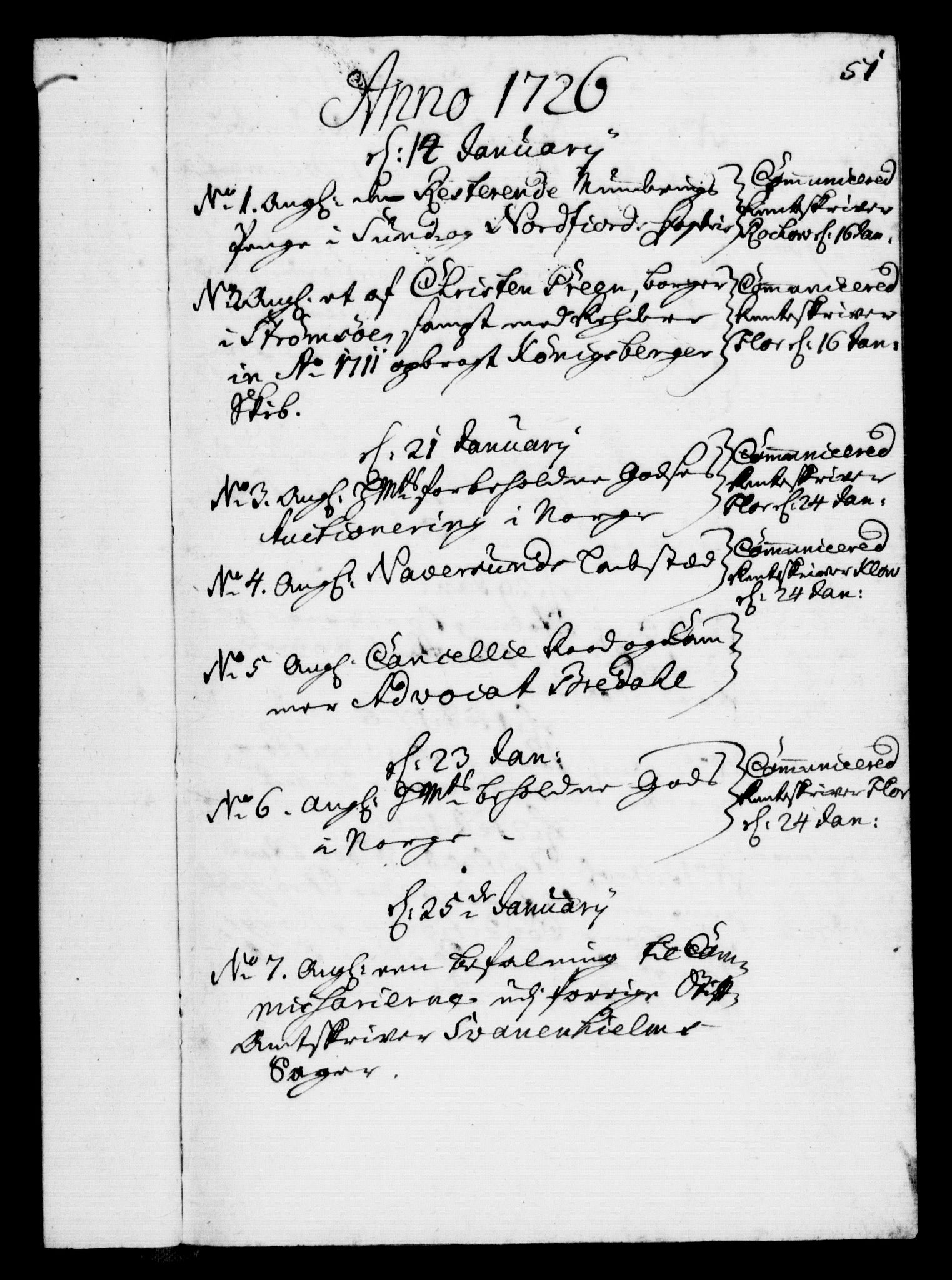 Rentekammeret, Kammerkanselliet, RA/EA-3111/G/Gf/Gfb/L0002: Register til norske relasjons- og resolusjonsprotokoller (merket RK 52.97), 1724-1728, p. 51
