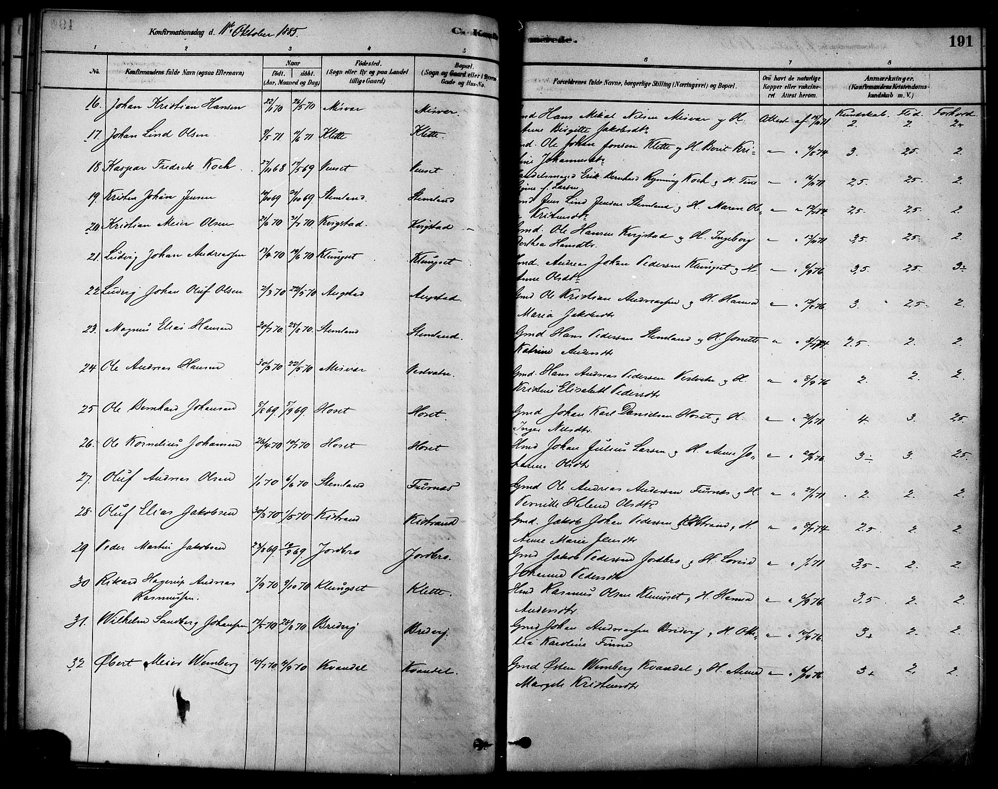 Ministerialprotokoller, klokkerbøker og fødselsregistre - Nordland, AV/SAT-A-1459/852/L0740: Parish register (official) no. 852A10, 1878-1894, p. 191