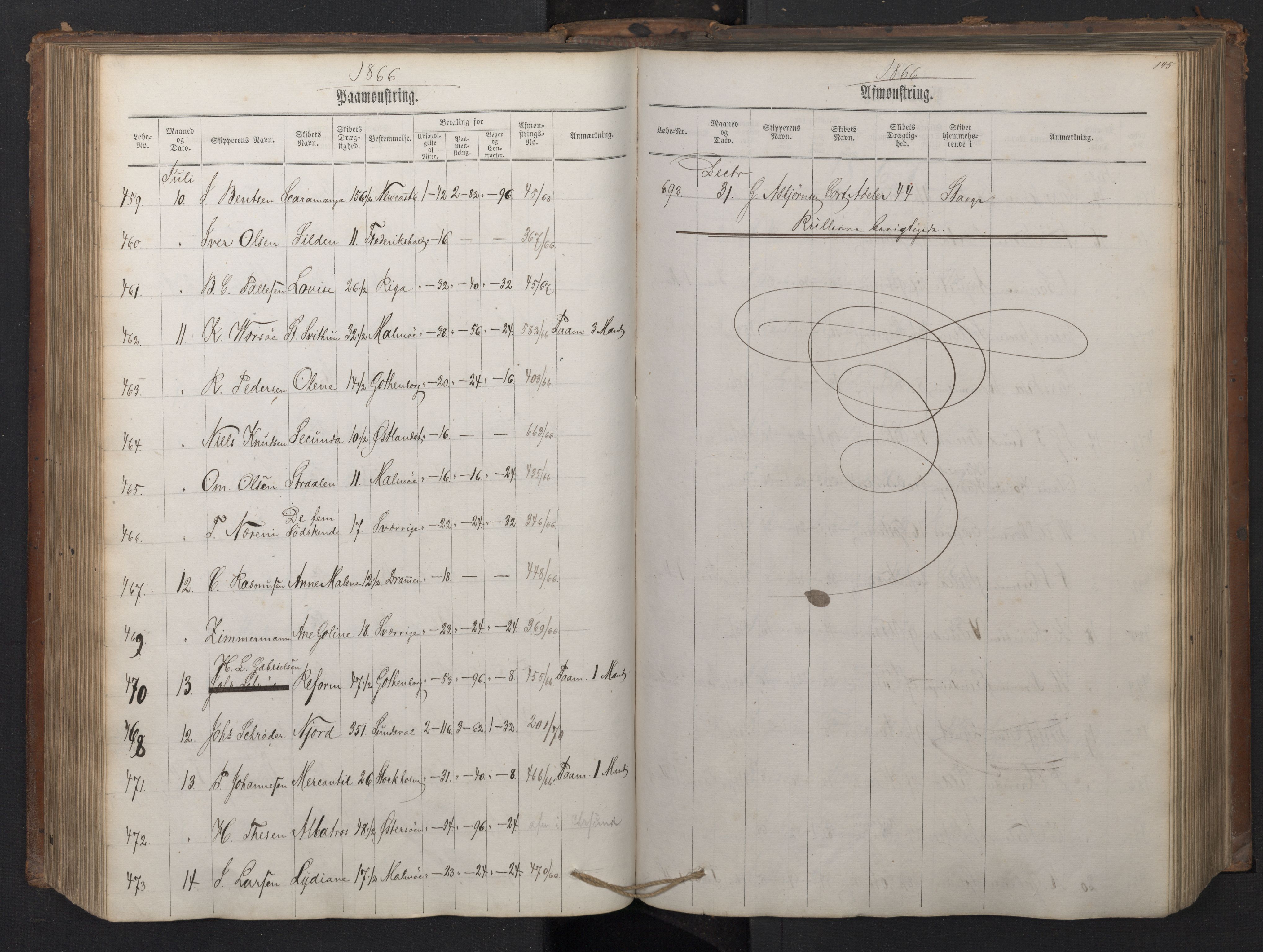 Stavanger sjømannskontor, AV/SAST-A-102006/G/Ga/L0001: Mønstringsjournal, 1863-1870, p. 149