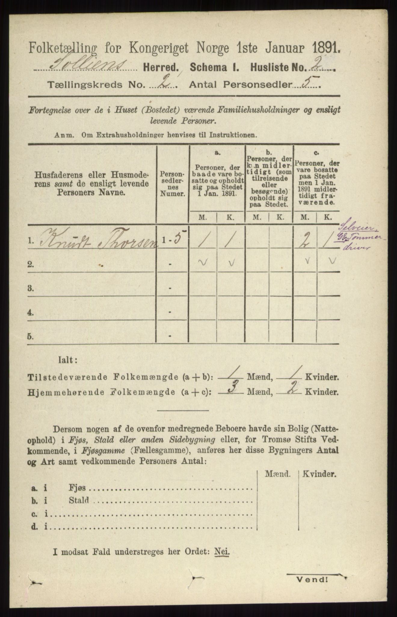 RA, 1891 census for 0431 Sollia, 1891, p. 336