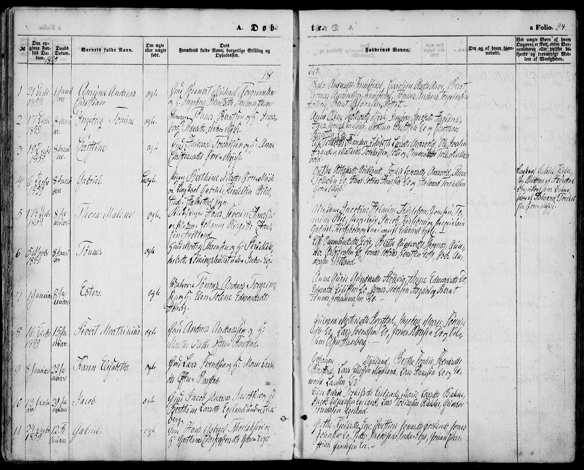 Sokndal sokneprestkontor, AV/SAST-A-101808: Parish register (official) no. A 9, 1857-1874, p. 24