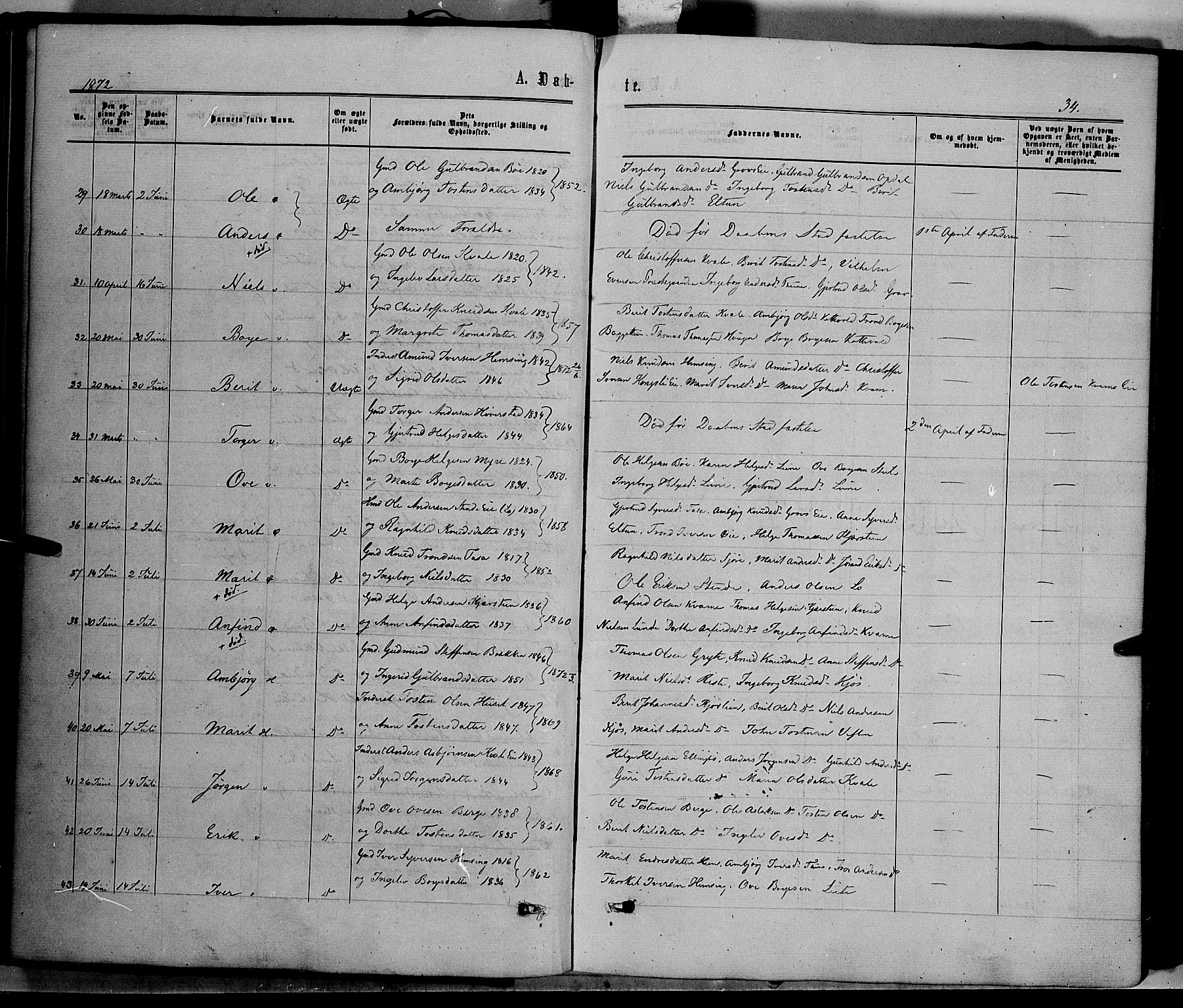 Vang prestekontor, Valdres, SAH/PREST-140/H/Ha/L0007: Parish register (official) no. 7, 1865-1881, p. 34