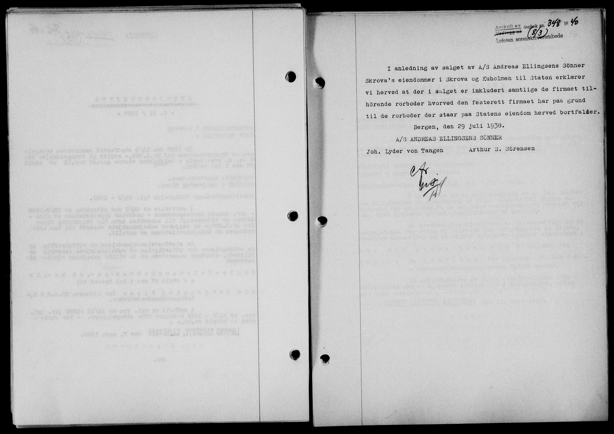 Lofoten sorenskriveri, SAT/A-0017/1/2/2C/L0007a: Mortgage book no. 7a, 1939-1940, Diary no: : 348/1940