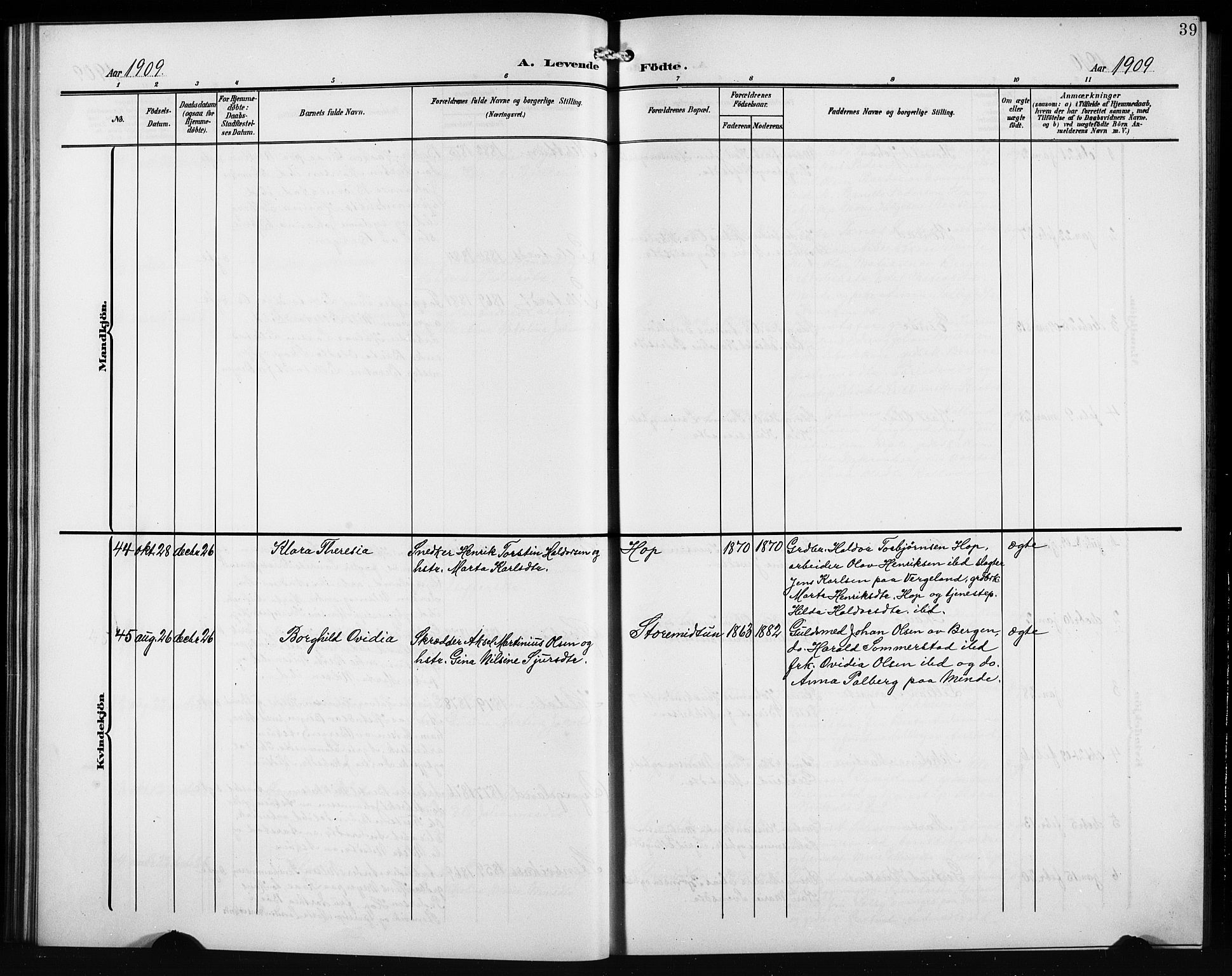 Birkeland Sokneprestembete, AV/SAB-A-74601/H/Hab: Parish register (copy) no. A 6, 1906-1915, p. 39