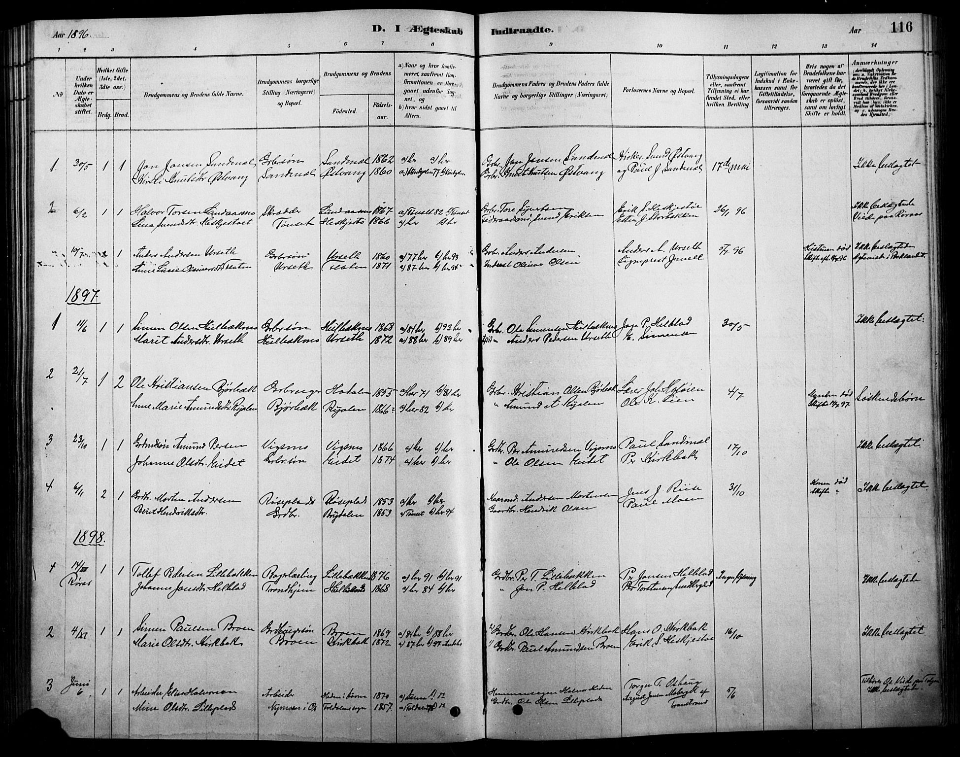 Tolga prestekontor, SAH/PREST-062/L/L0007: Parish register (copy) no. 7, 1878-1919, p. 116