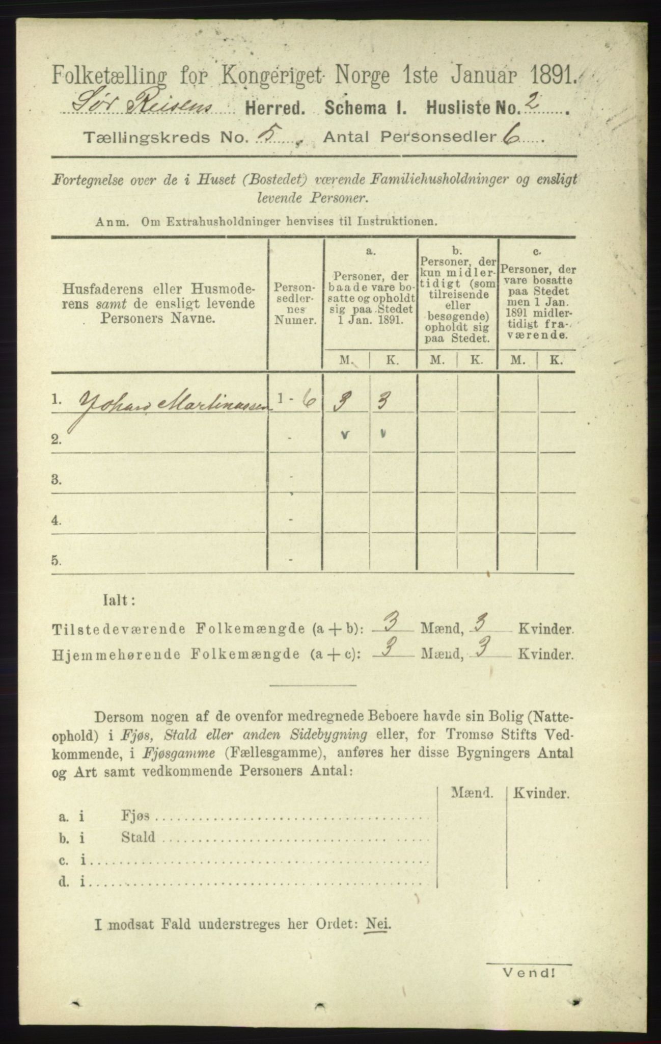 RA, 1891 census for 1925 Sørreisa, 1891, p. 1509