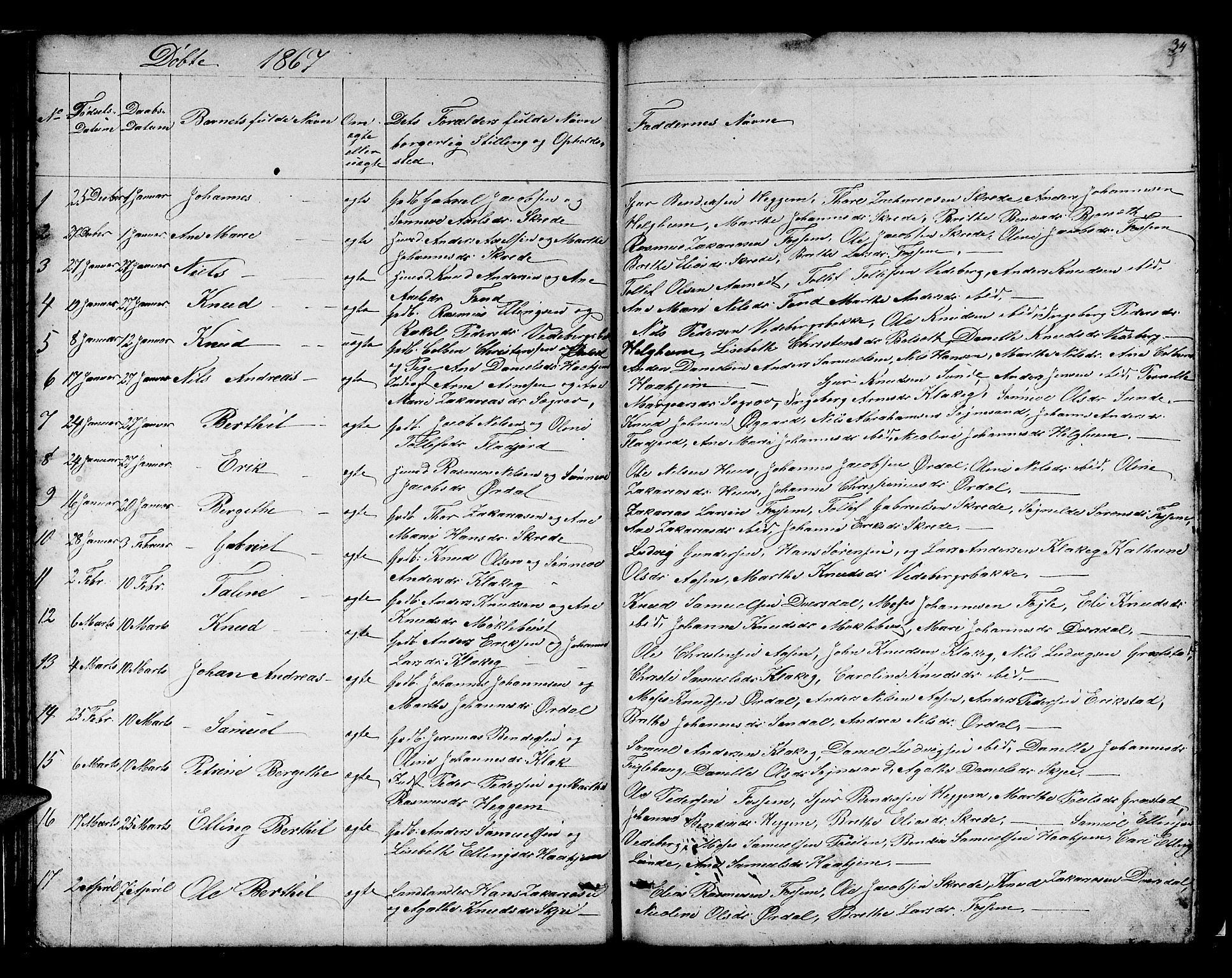 Jølster sokneprestembete, SAB/A-80701/H/Hab/Habb/L0001: Parish register (copy) no. B 1, 1853-1887, p. 34