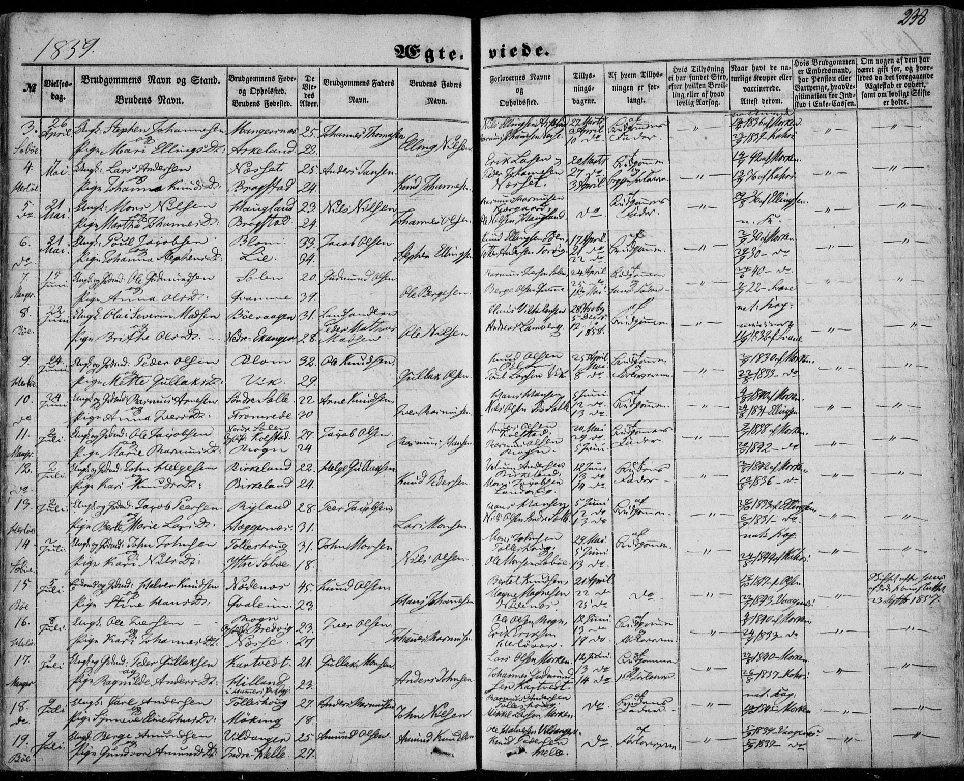 Manger sokneprestembete, SAB/A-76801/H/Haa: Parish register (official) no. A 6, 1849-1859, p. 238
